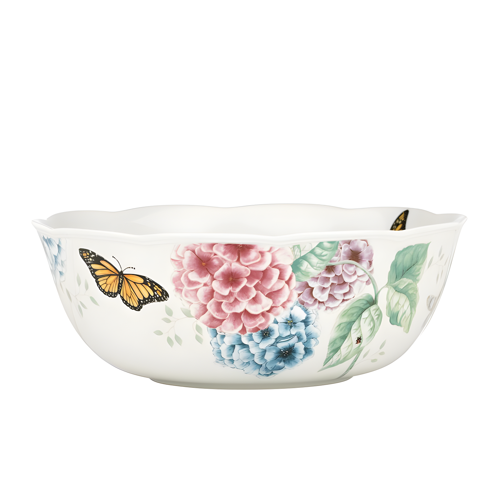 Colorful Ceramic Scallop Edge Serving Bowl with Floral Print