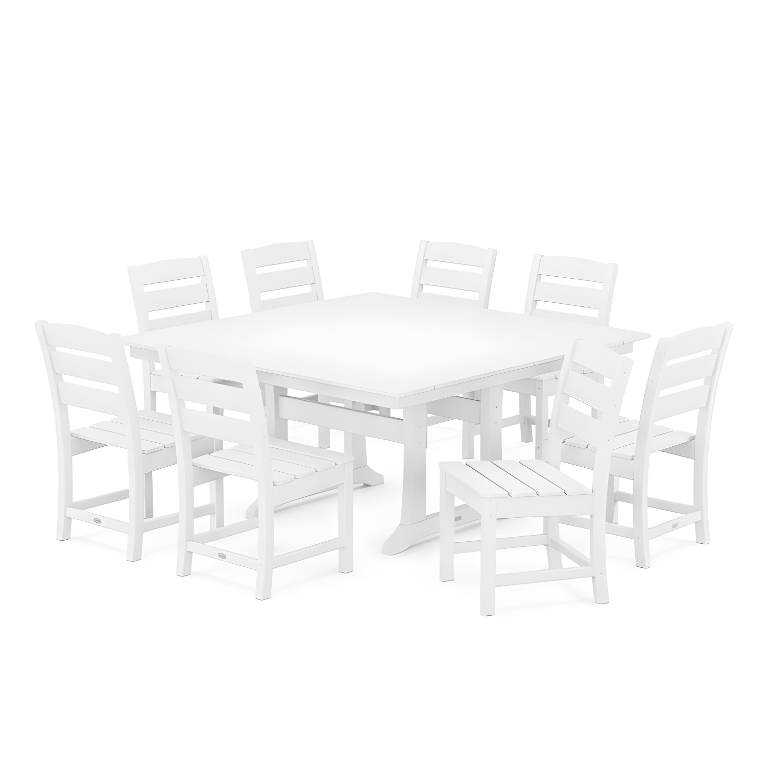 White 9-Piece Farmhouse Trestle Dining Set with 8 Chairs