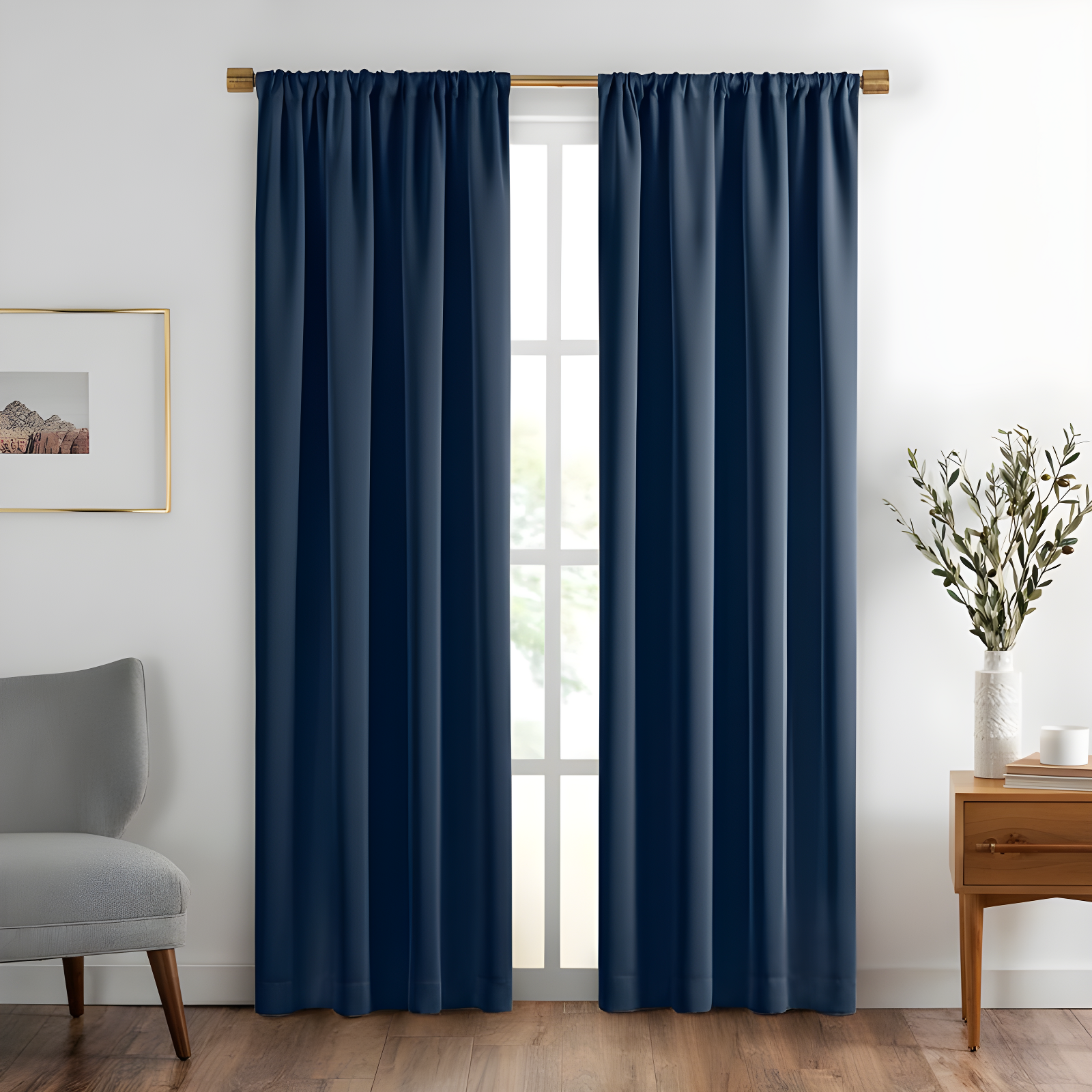 Navy Extra Wide Blackout Polyester Window Curtain Panel