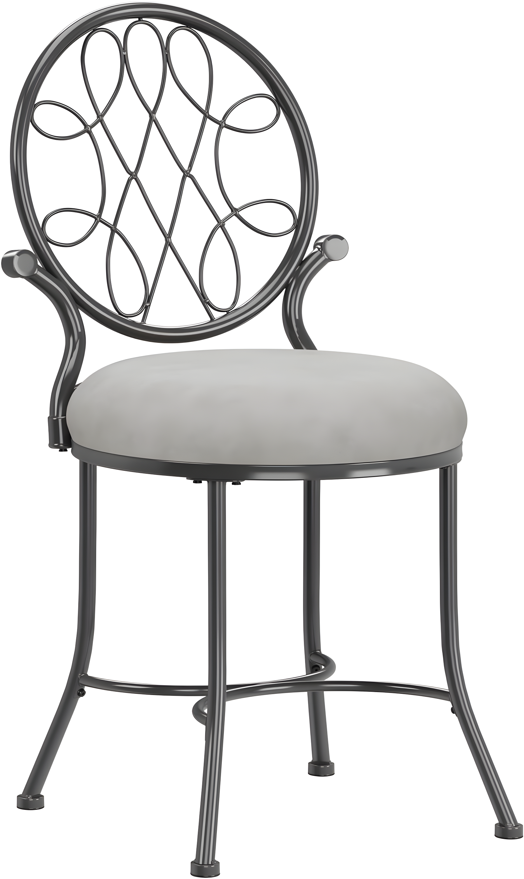 Gray Metal Vanity Stool with Celtic Knot Design