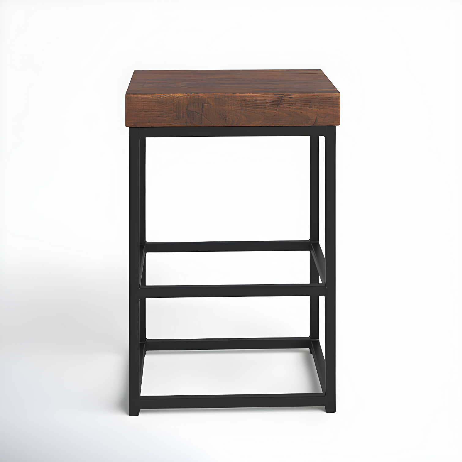 Black Iron and Pine Wood Backless Bar Stool