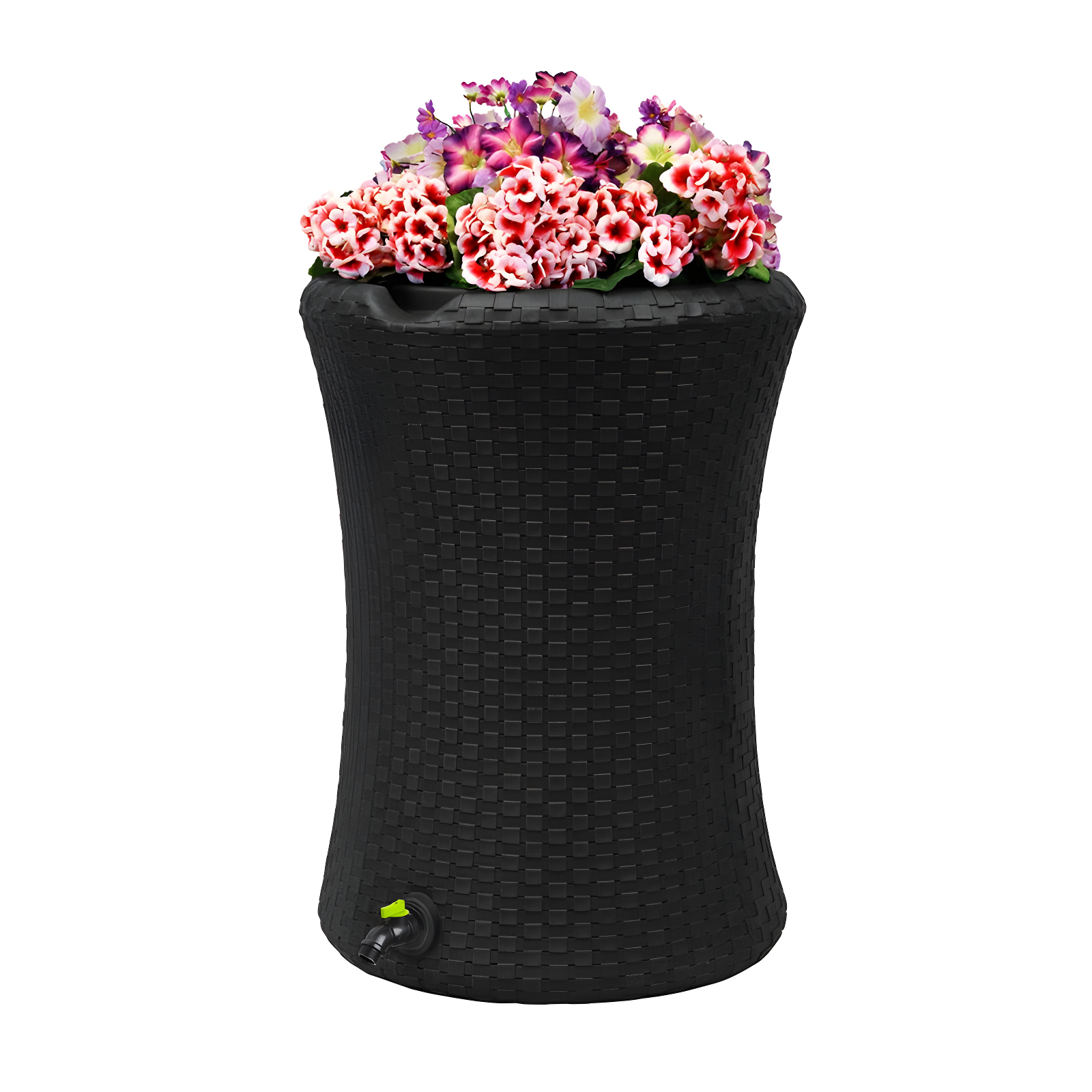 Black Wicker 50 Gallon Rain Barrel with Planter Top