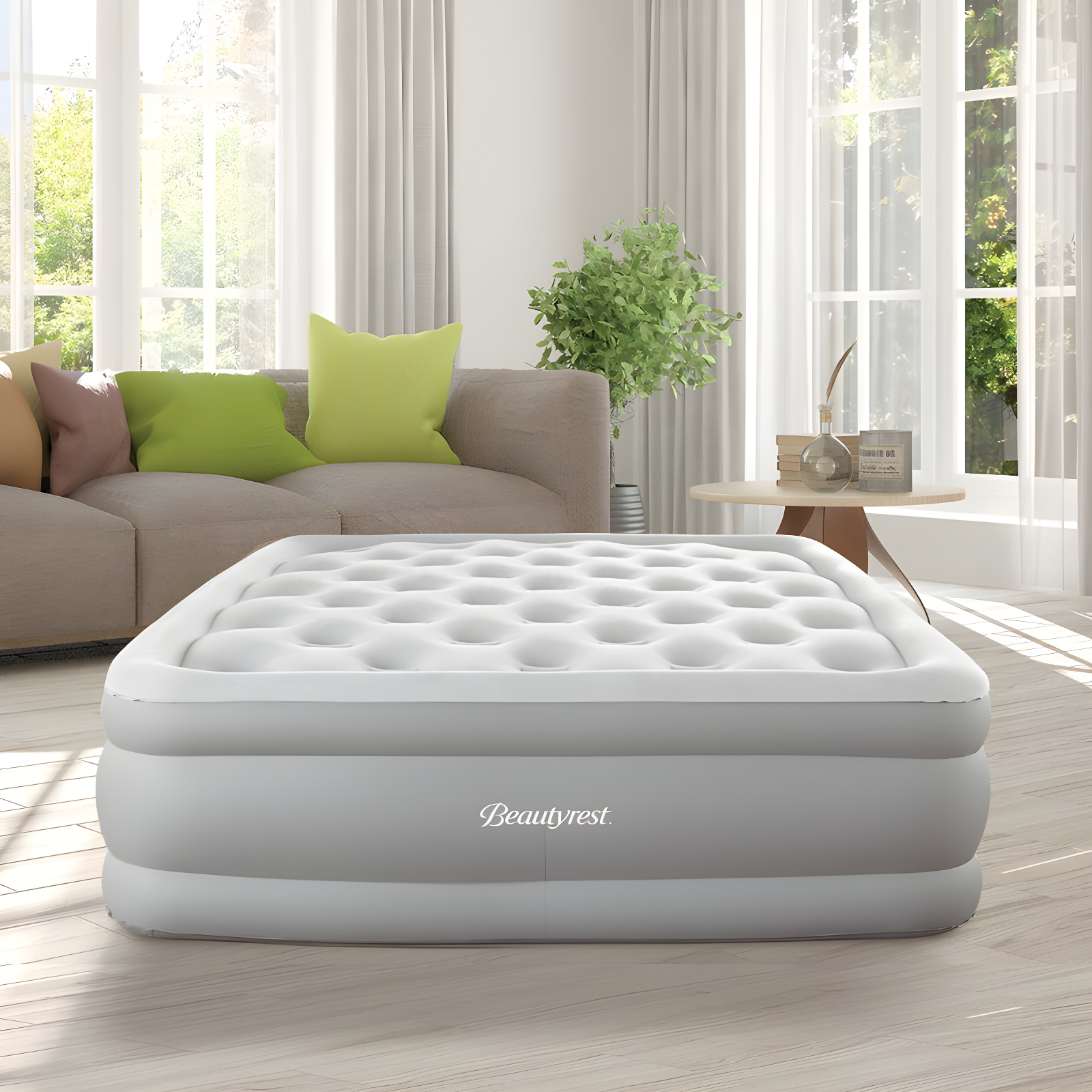 Twin Gray Raised Vinyl Air Mattress with Pump