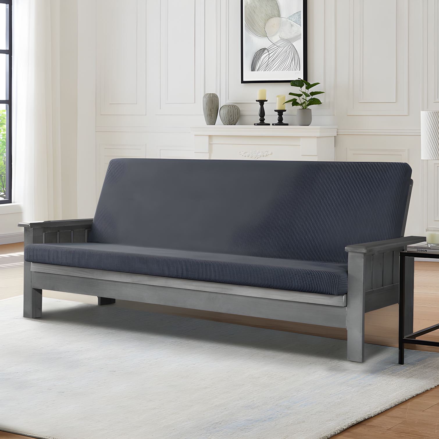 Gray Stretch Box Cushion Futon Slipcover