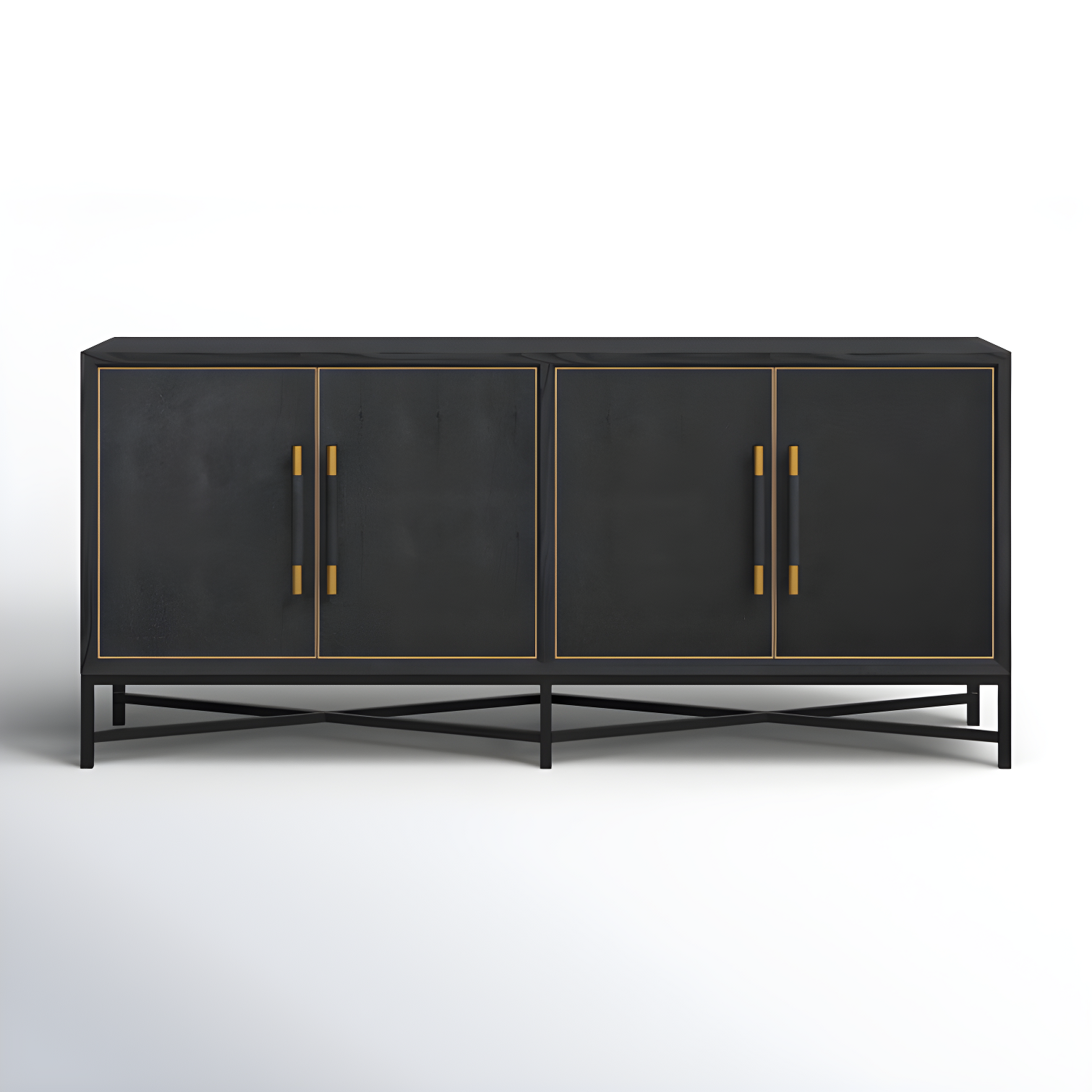 Meera 76" Black Oak Sideboard with Brass Accents