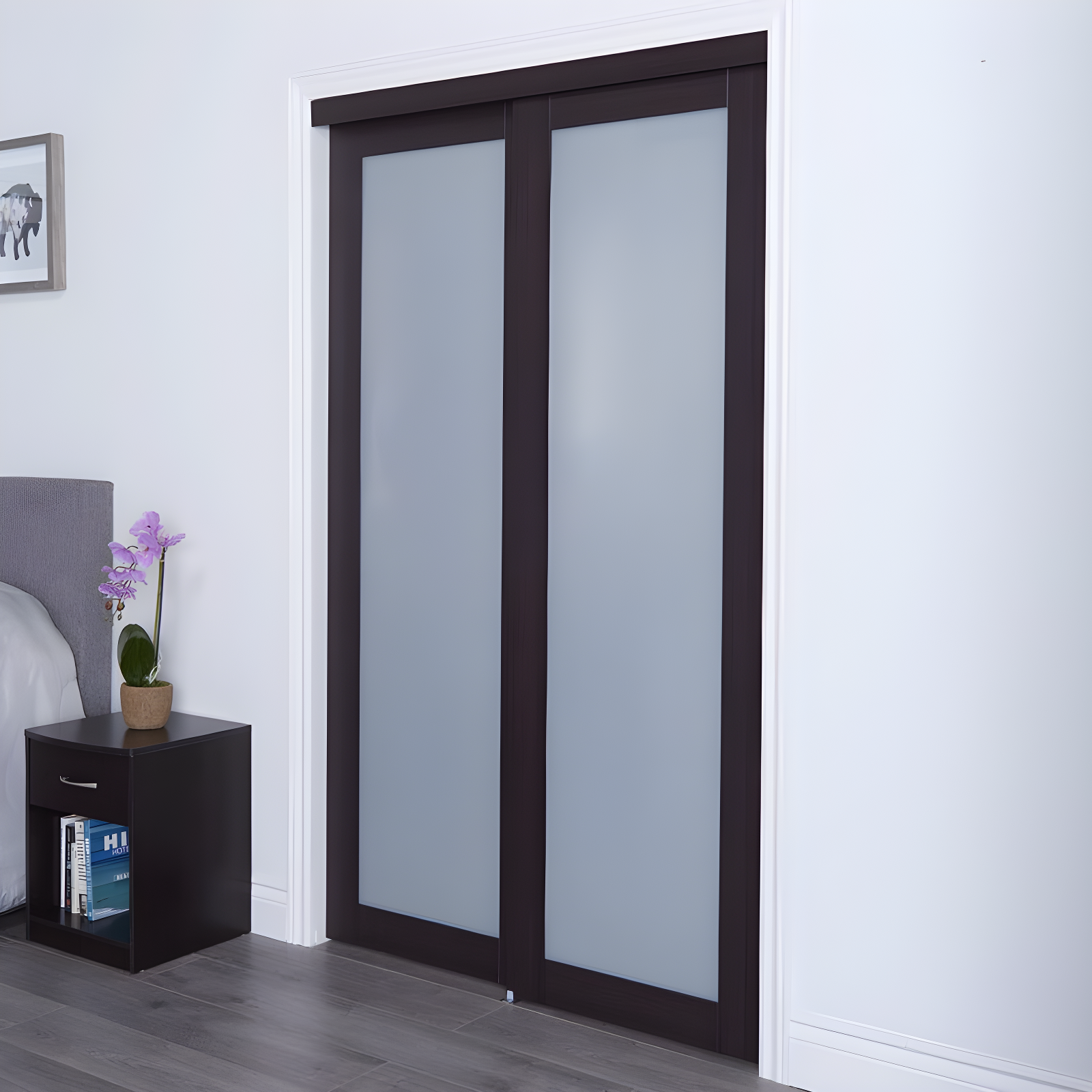 Espresso Frosted Glass Composite Sliding Door, 72 x 80 inches