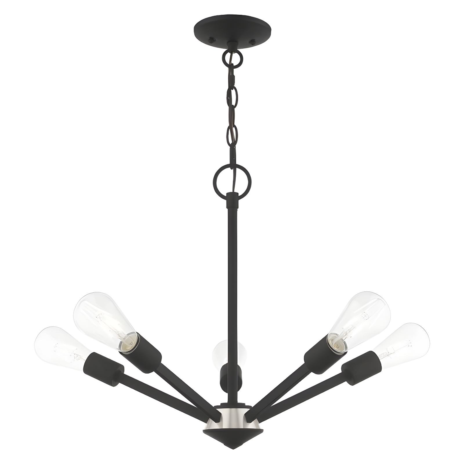 Elegant Black Crystal 5-Light Chandelier with Steel Finish