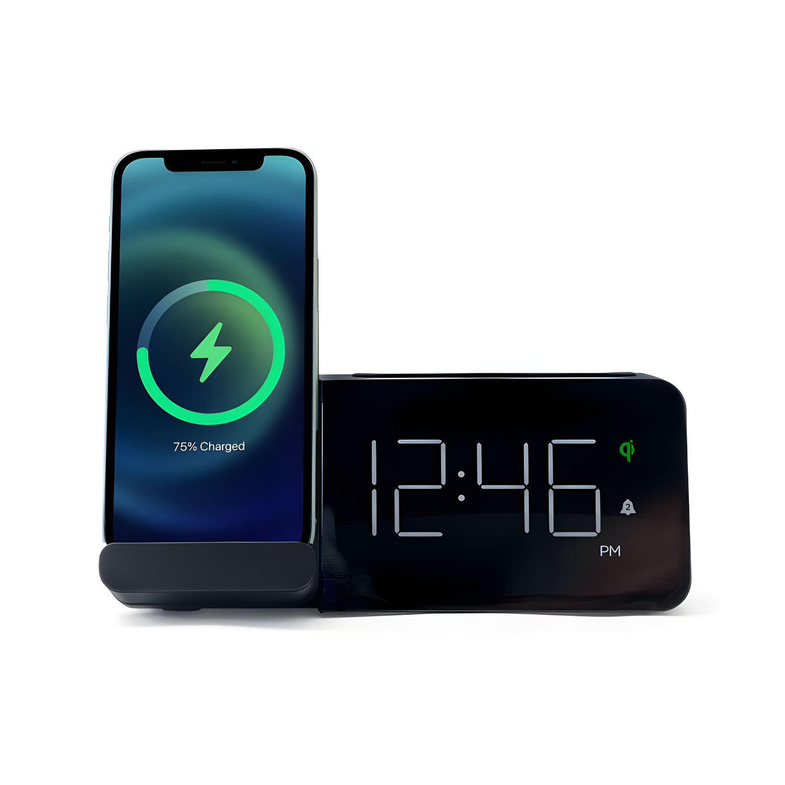 Black Digital Alarm Clock with Wireless Charger and USB Port