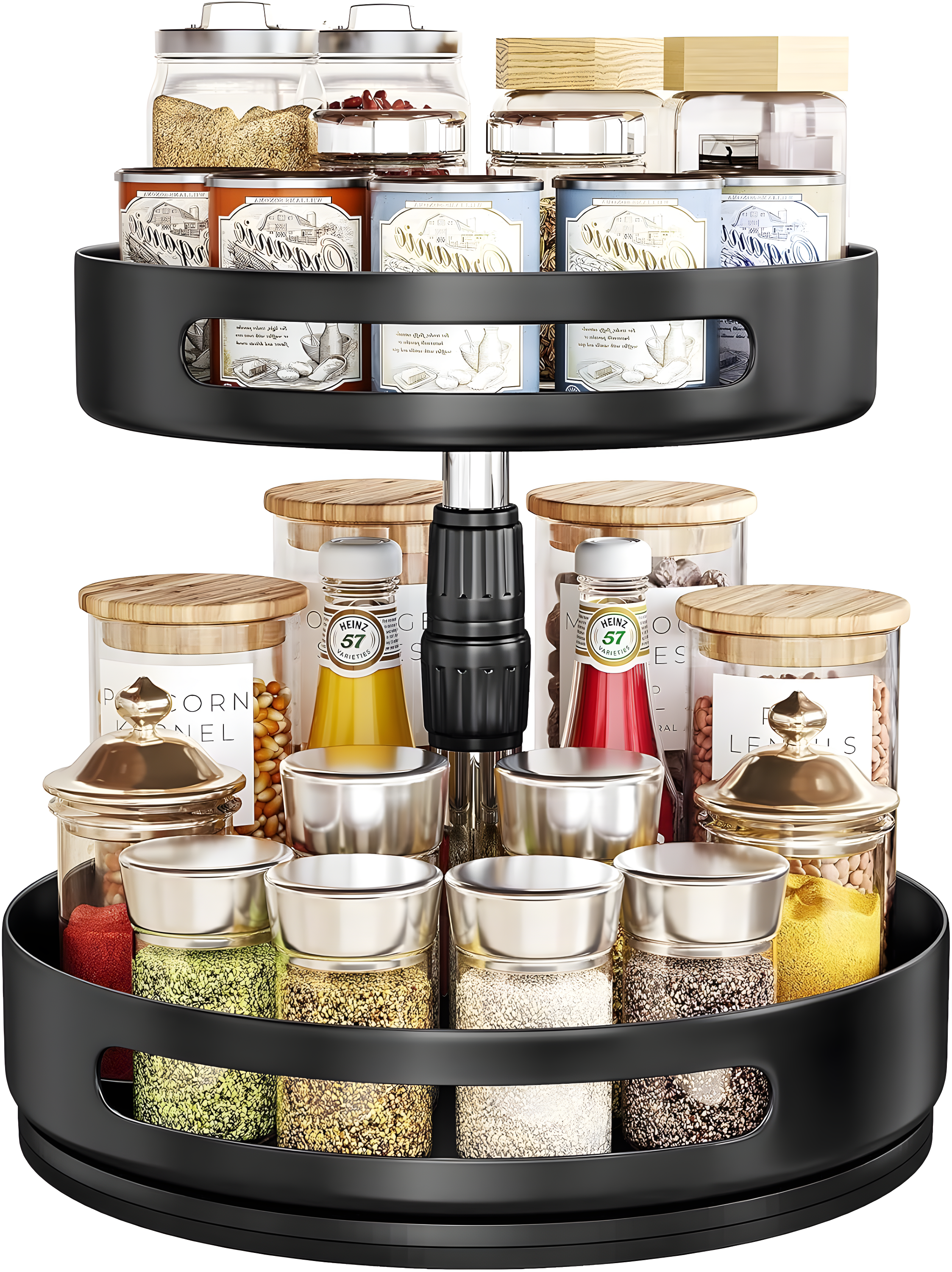 Black 2-Tier Adjustable Metal Lazy Susan Spice Rack