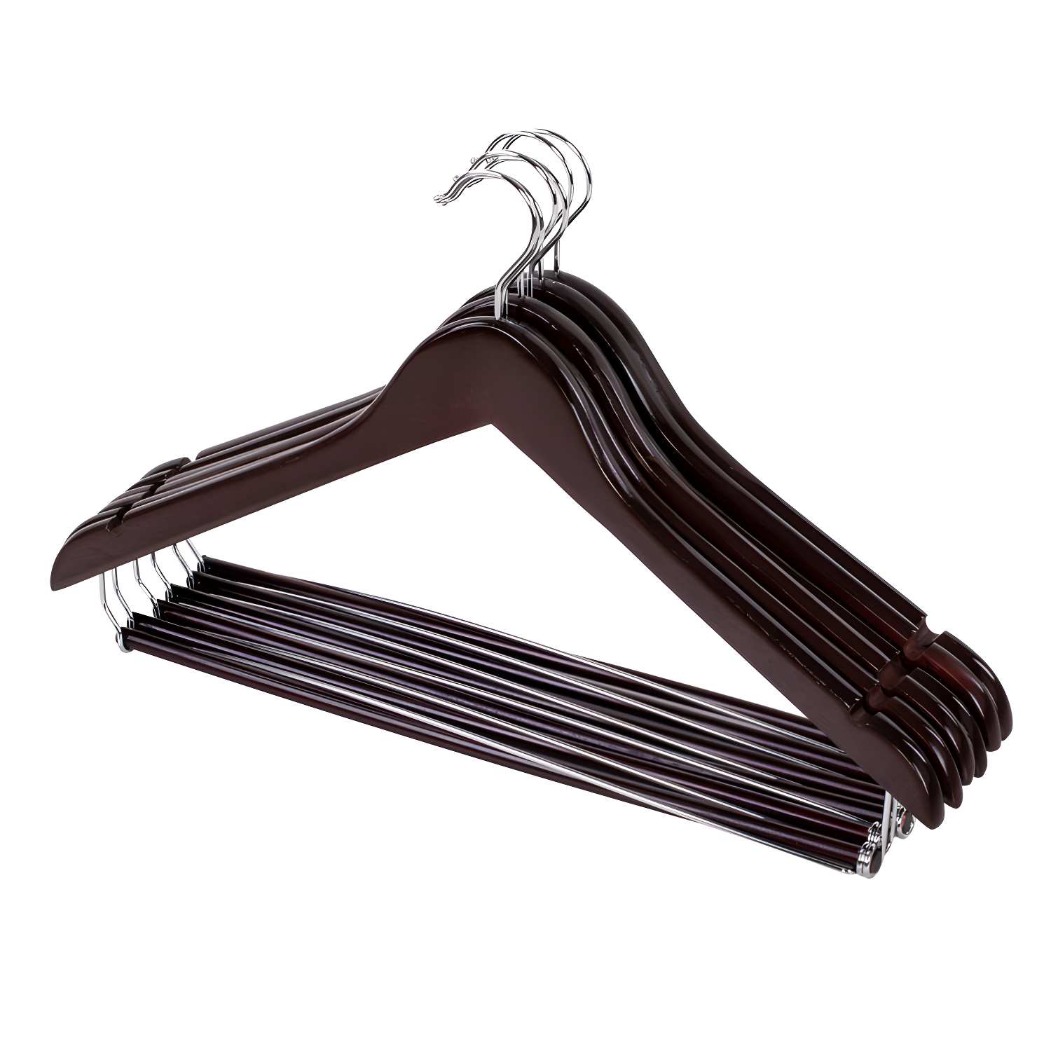 Cherry Wood Non-Slip Suit Hangers with Detachable Bar, 6-Pack