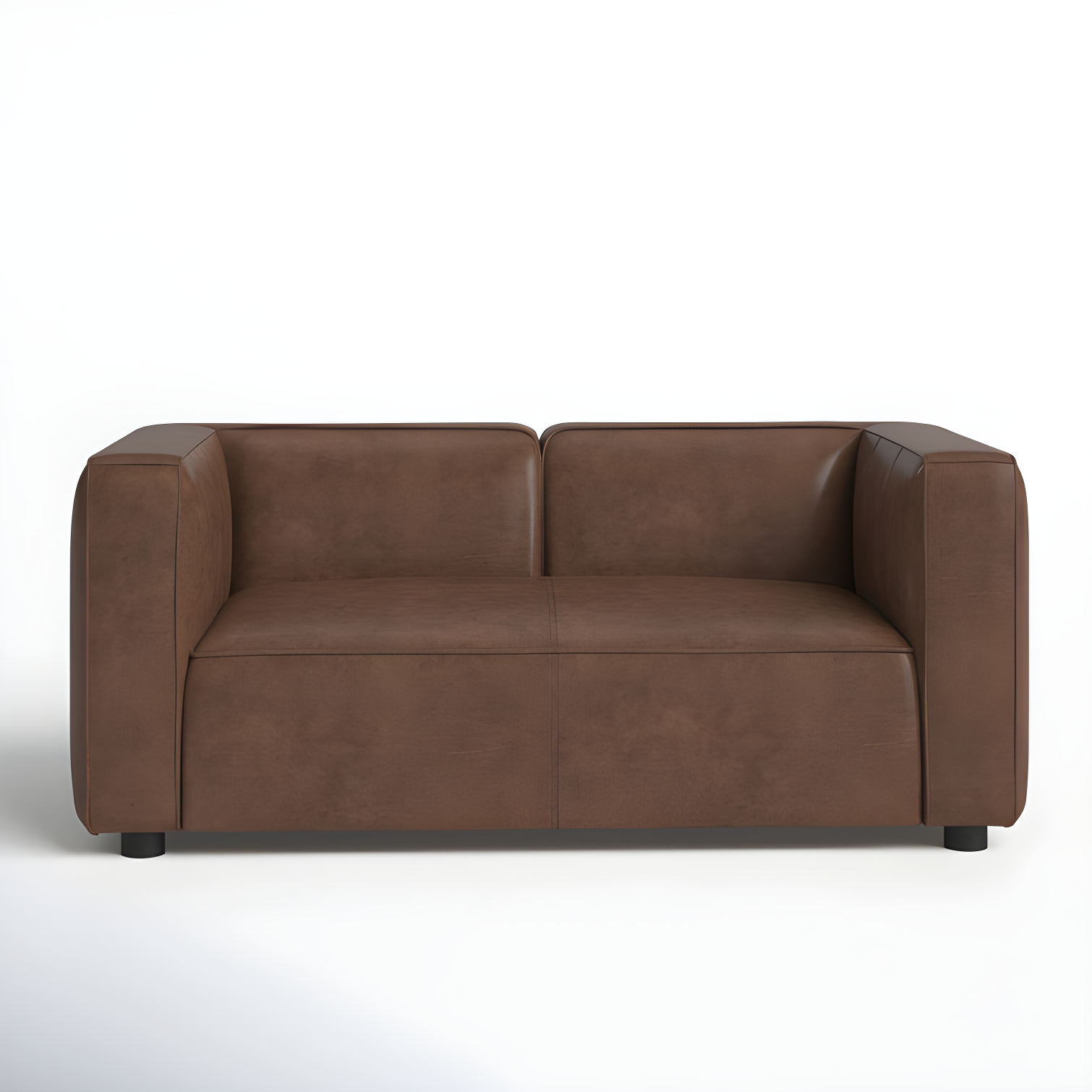 Otto 72'' Camel Genuine Leather Tuxedo Sofa with Wood Accents