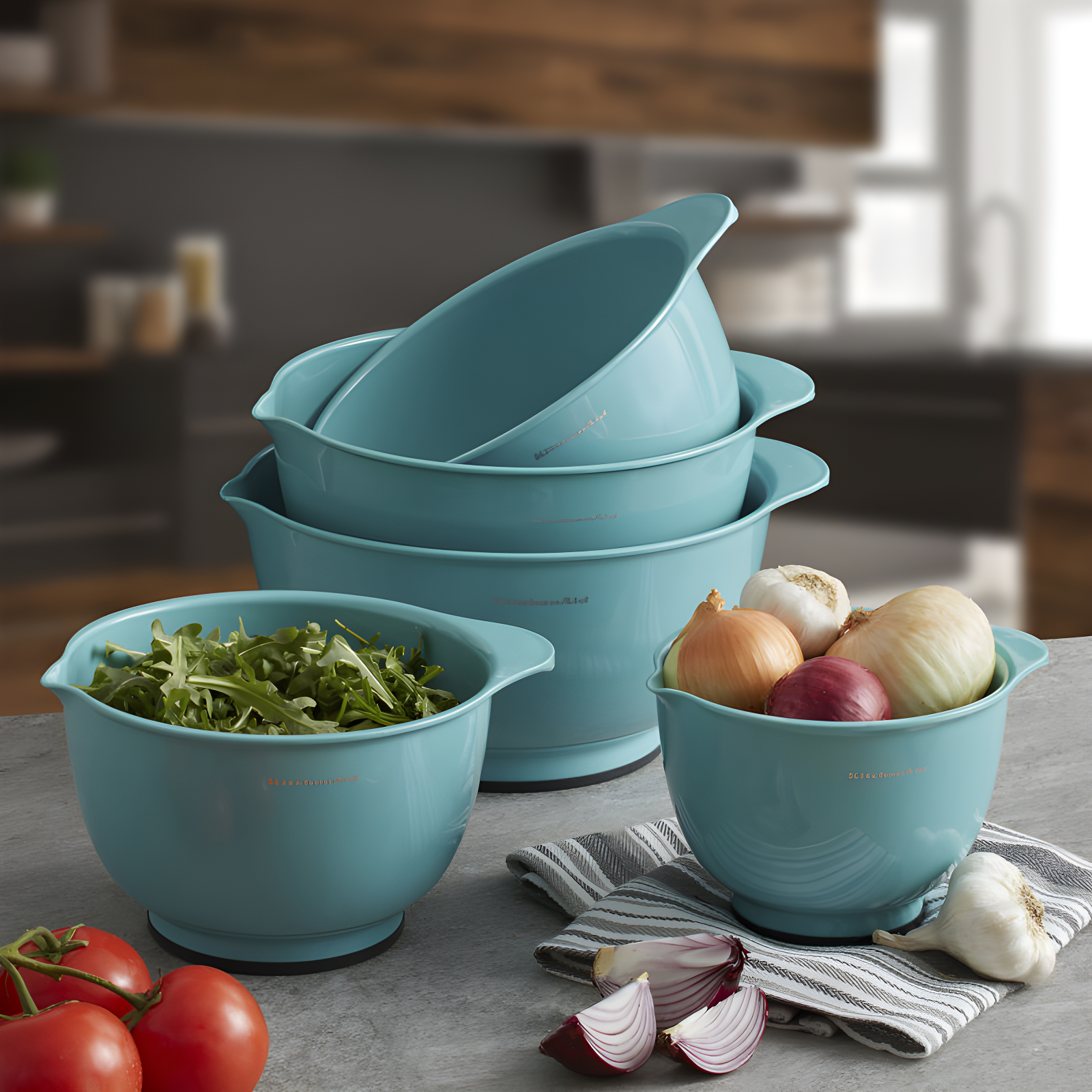 Aqua Sky Plastic Mixing Bowls Set with Non-Slip Base