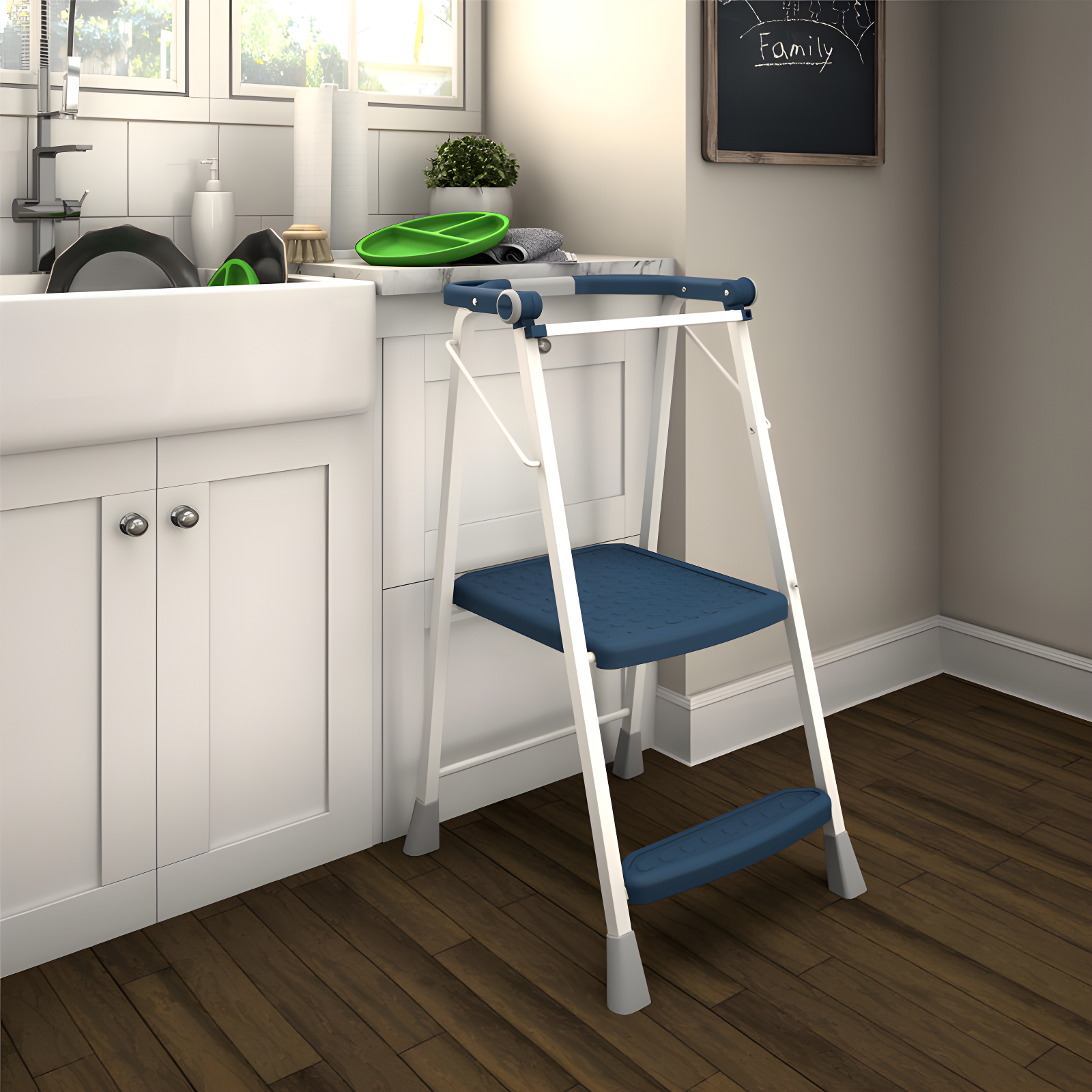 COSCO 2-Step Navy Steel Folding Kitchen Step Stool