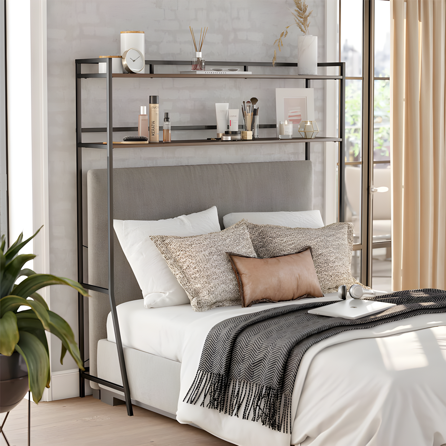 Beverly Walnut and Black Over-the-Bed Full Storage Shelf