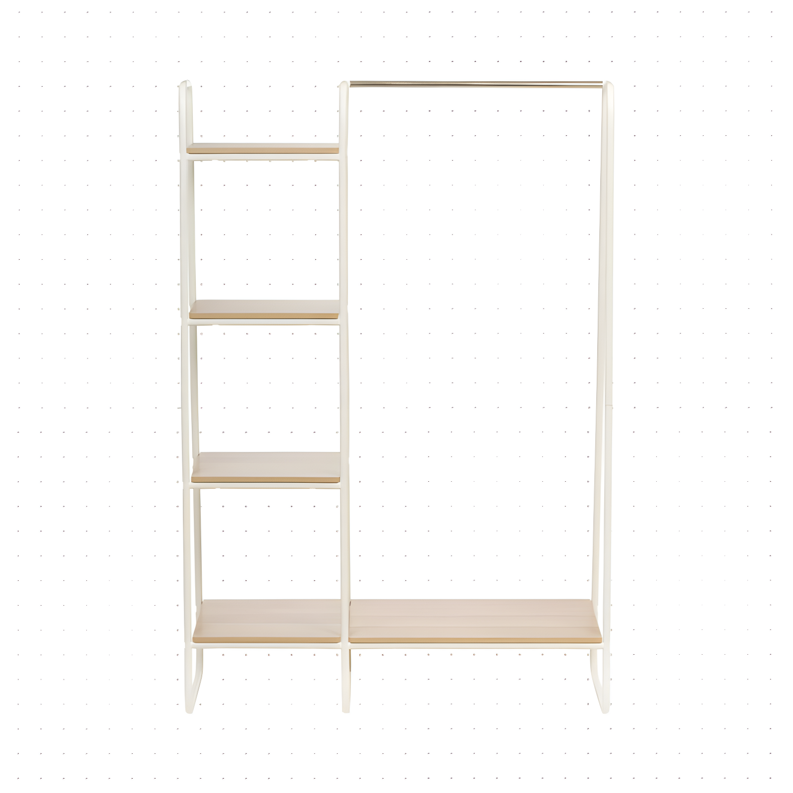White Metal Garment Rack with Light Brown Wood Shelves