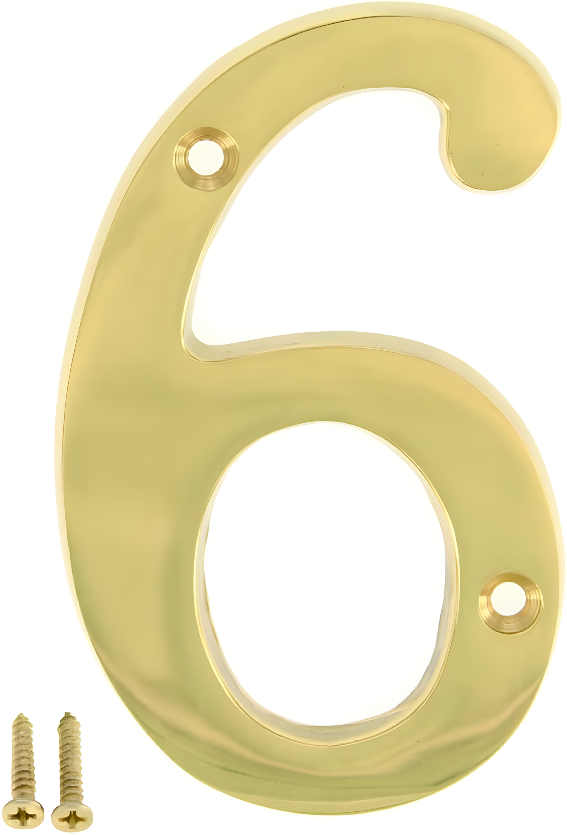 4 Inch Solid Brass House Number 6 in Bright Gold Finish