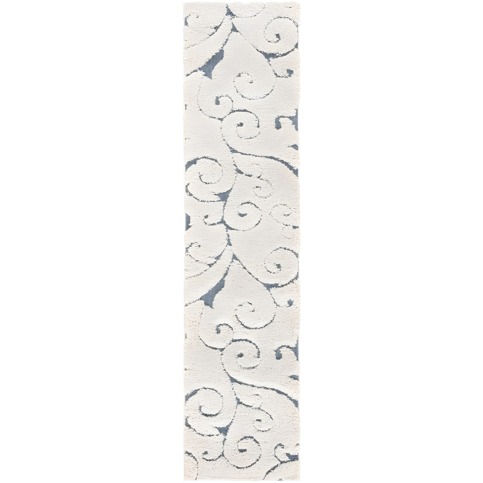 Cream and Light Blue Floral Shag Runner Rug