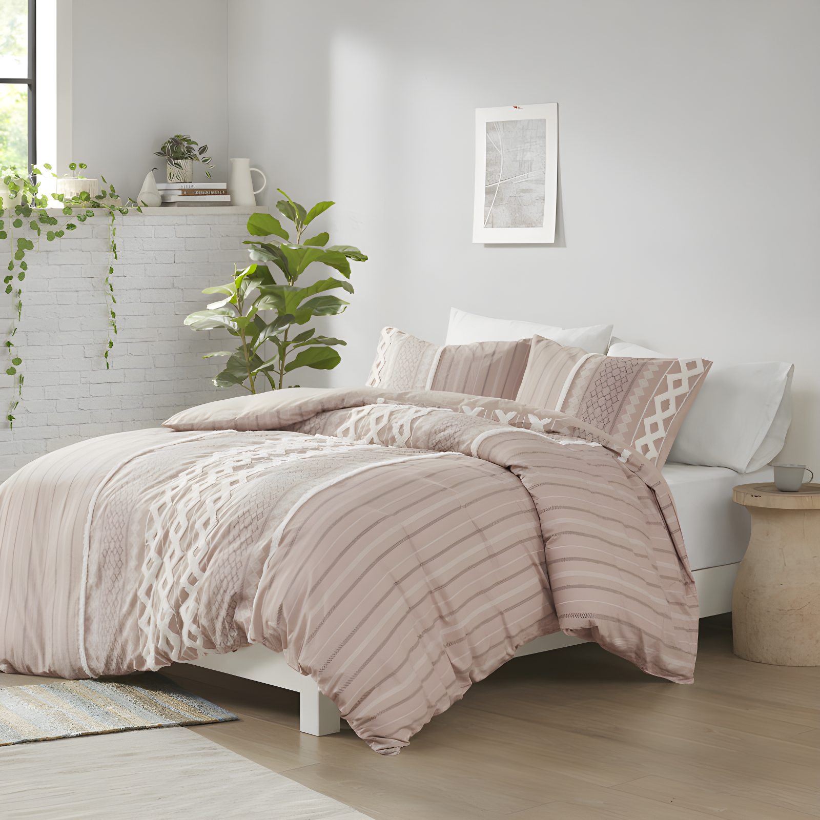 Blush Pink King Cotton Reversible Comforter Set