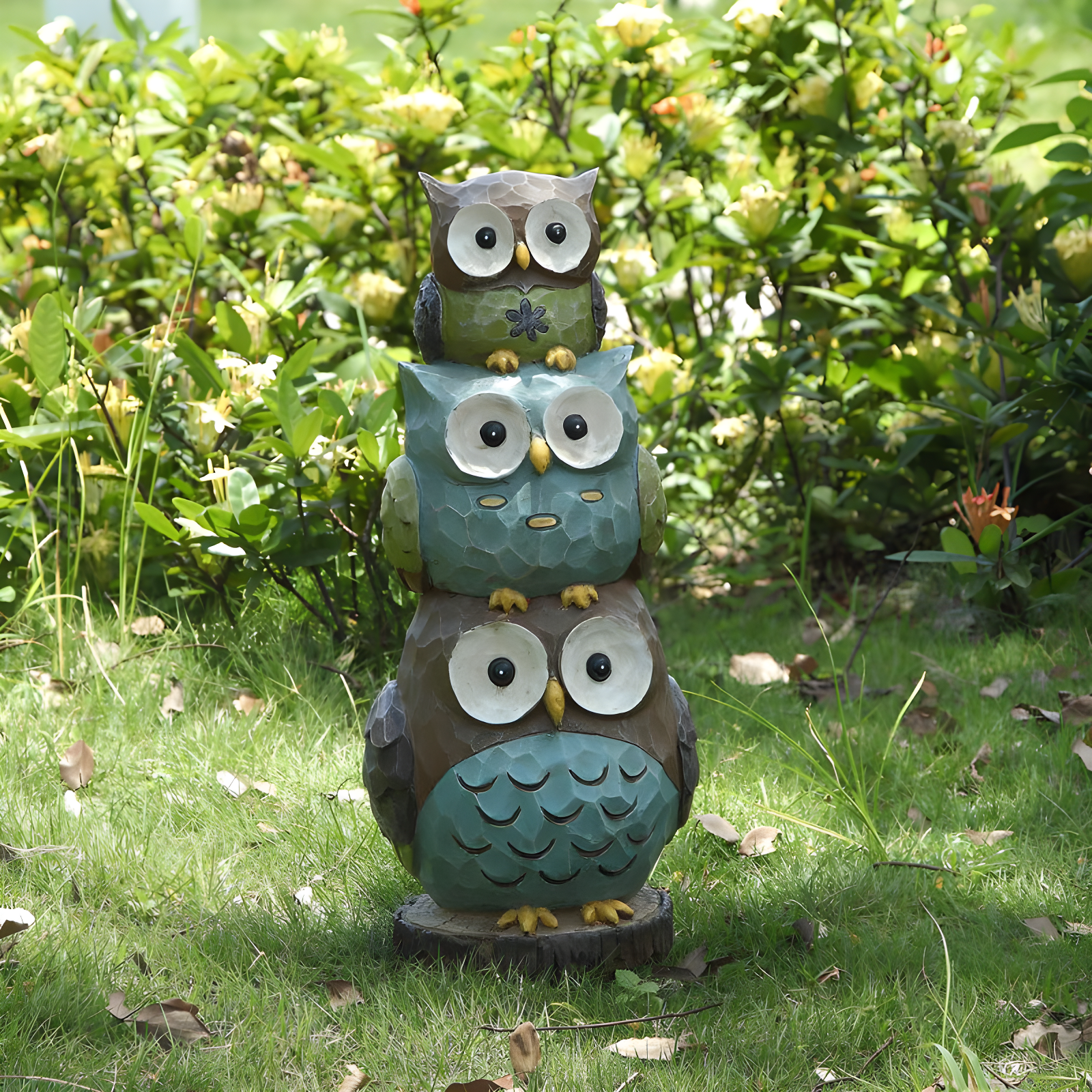 Stacked Owls Polyresin Garden Statue, 17.75 Inches