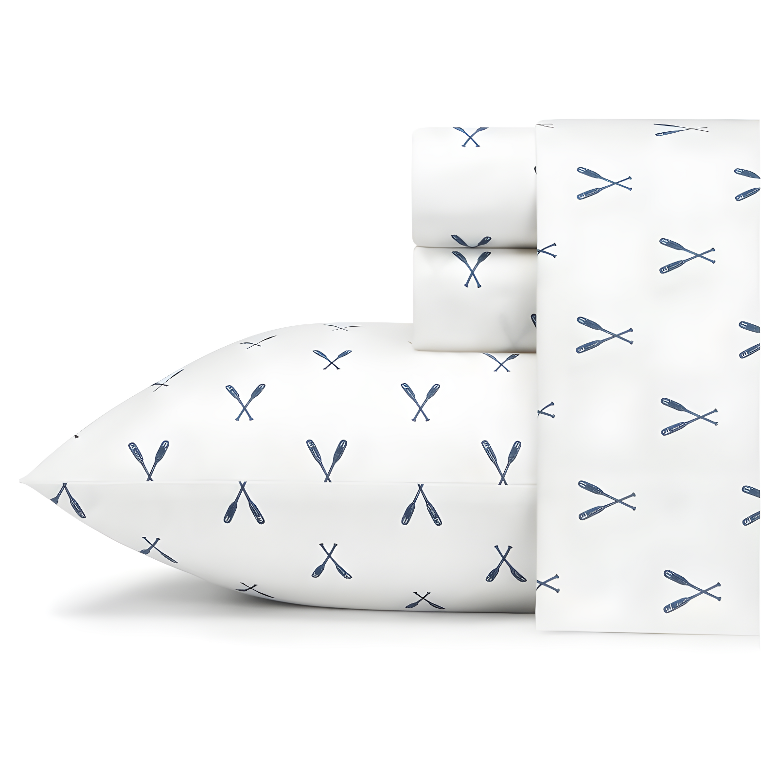 Full White Cotton Percale Nautical Sheet Set