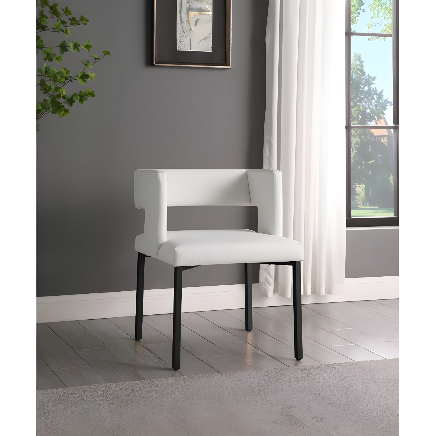 Cream Velvet Upholstered Dining Chair with Matte Black Legs