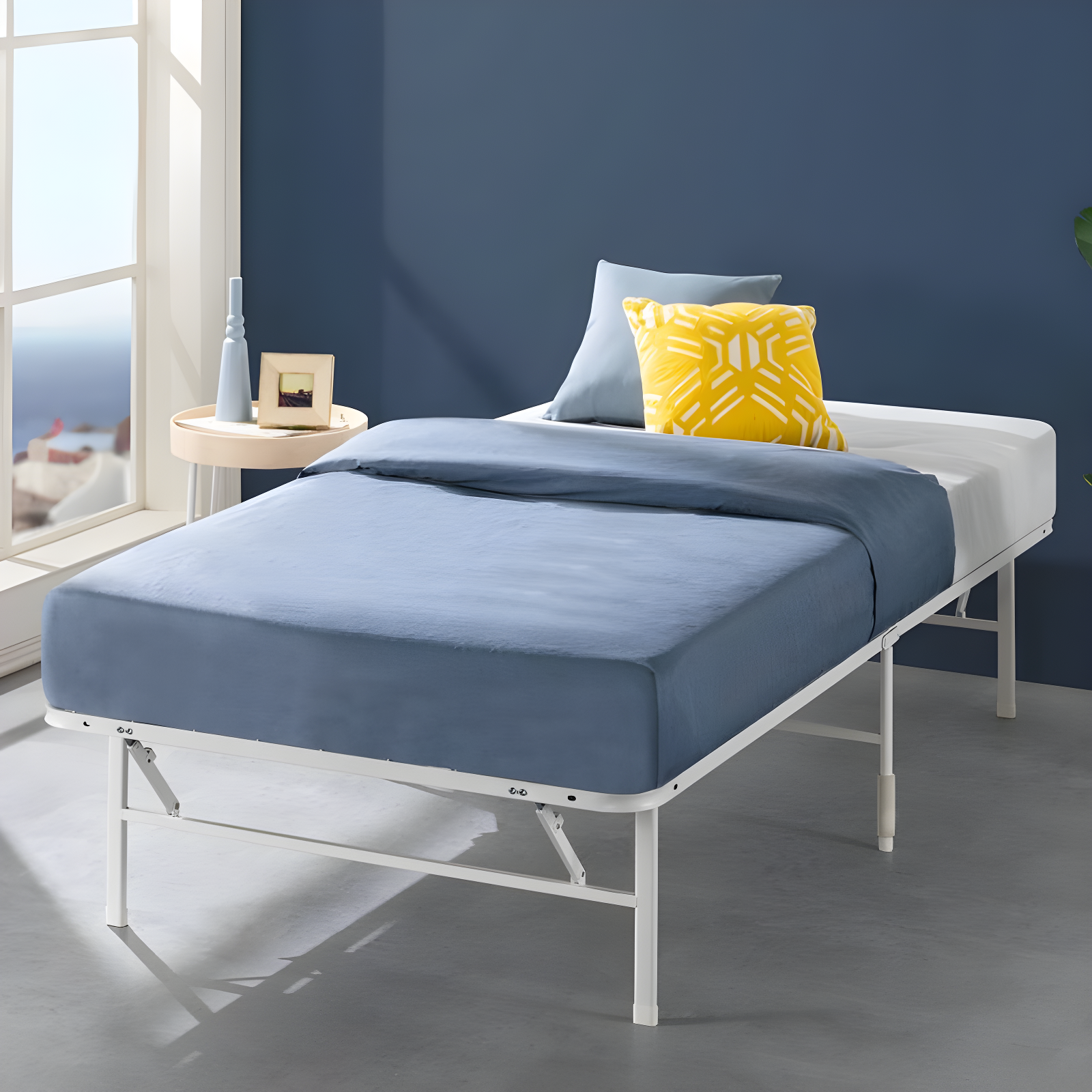 White Twin Metal Platform Bed Frame with Underbed Storage