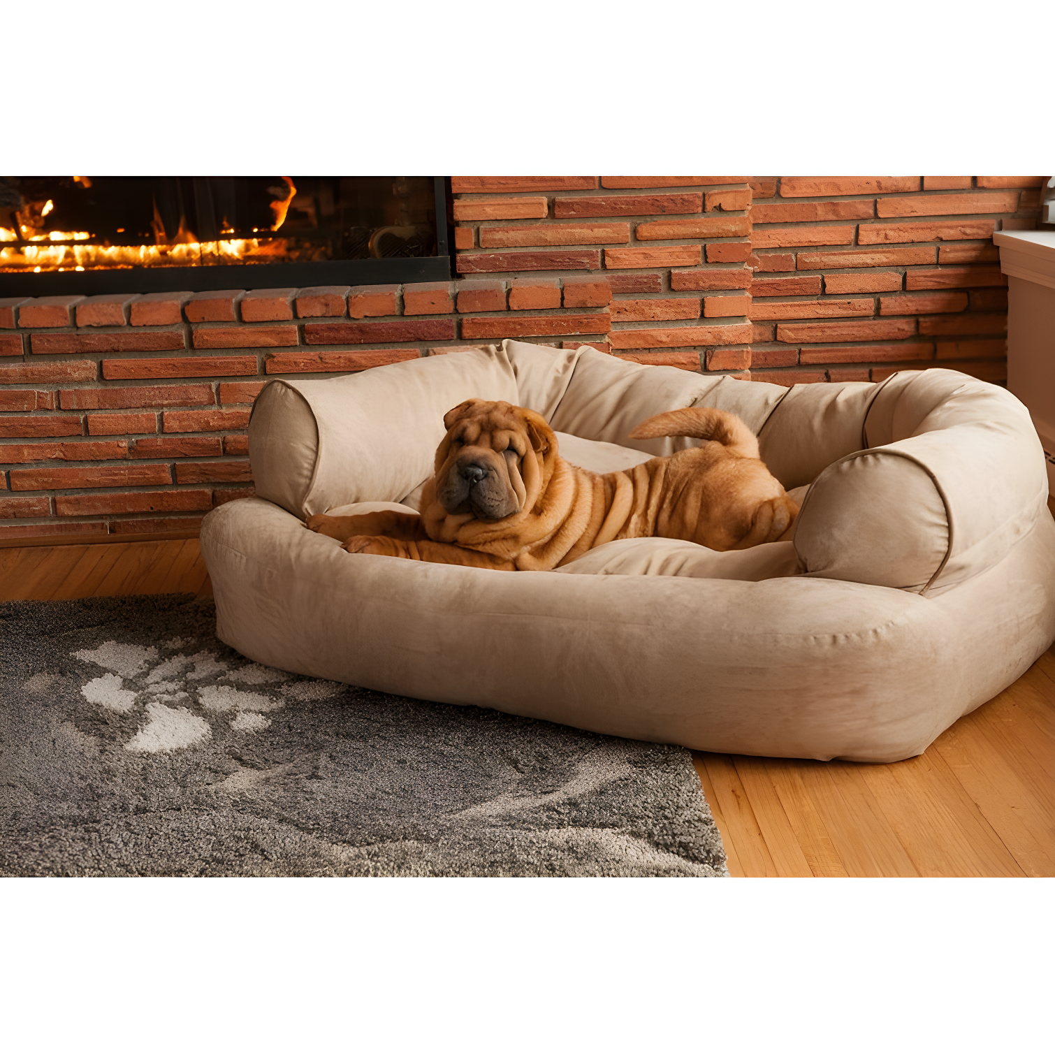Small Buckskin Microsuede Overstuffed Orthopedic Dog Sofa