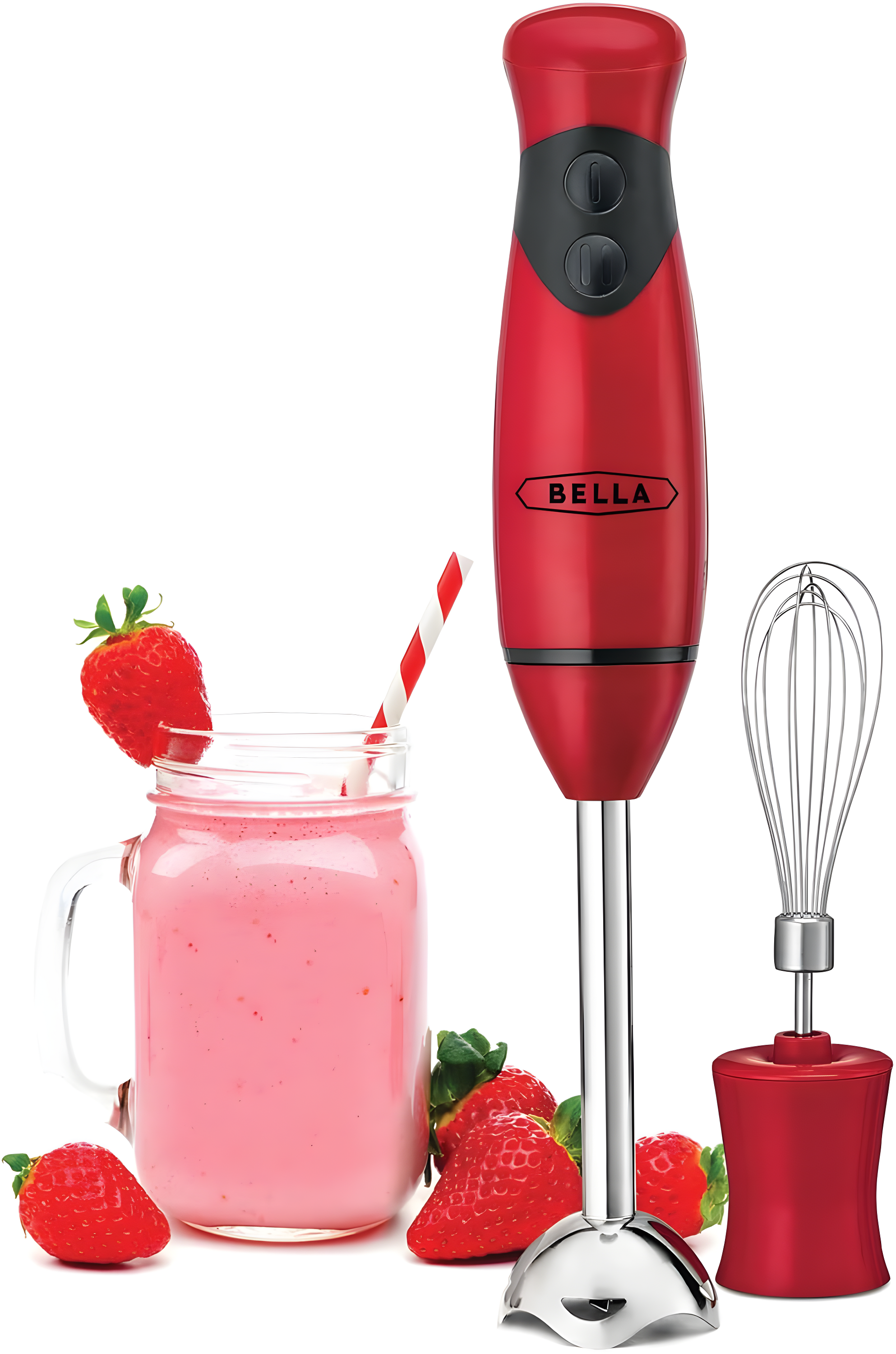 Red Stainless Steel Cordless Immersion Blender with Whisk Attachment