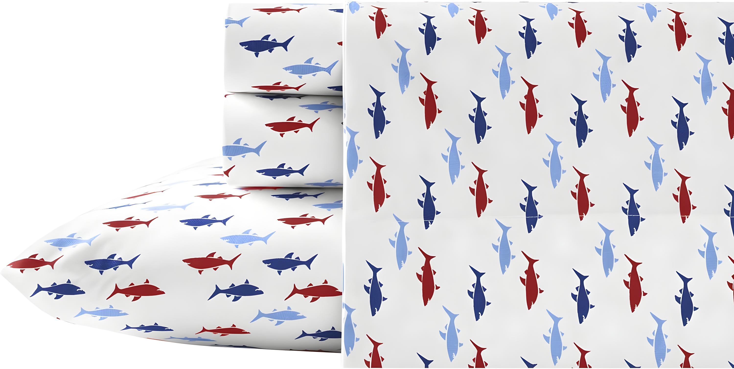 Queen Cotton Percale Shark Print Sheet Set