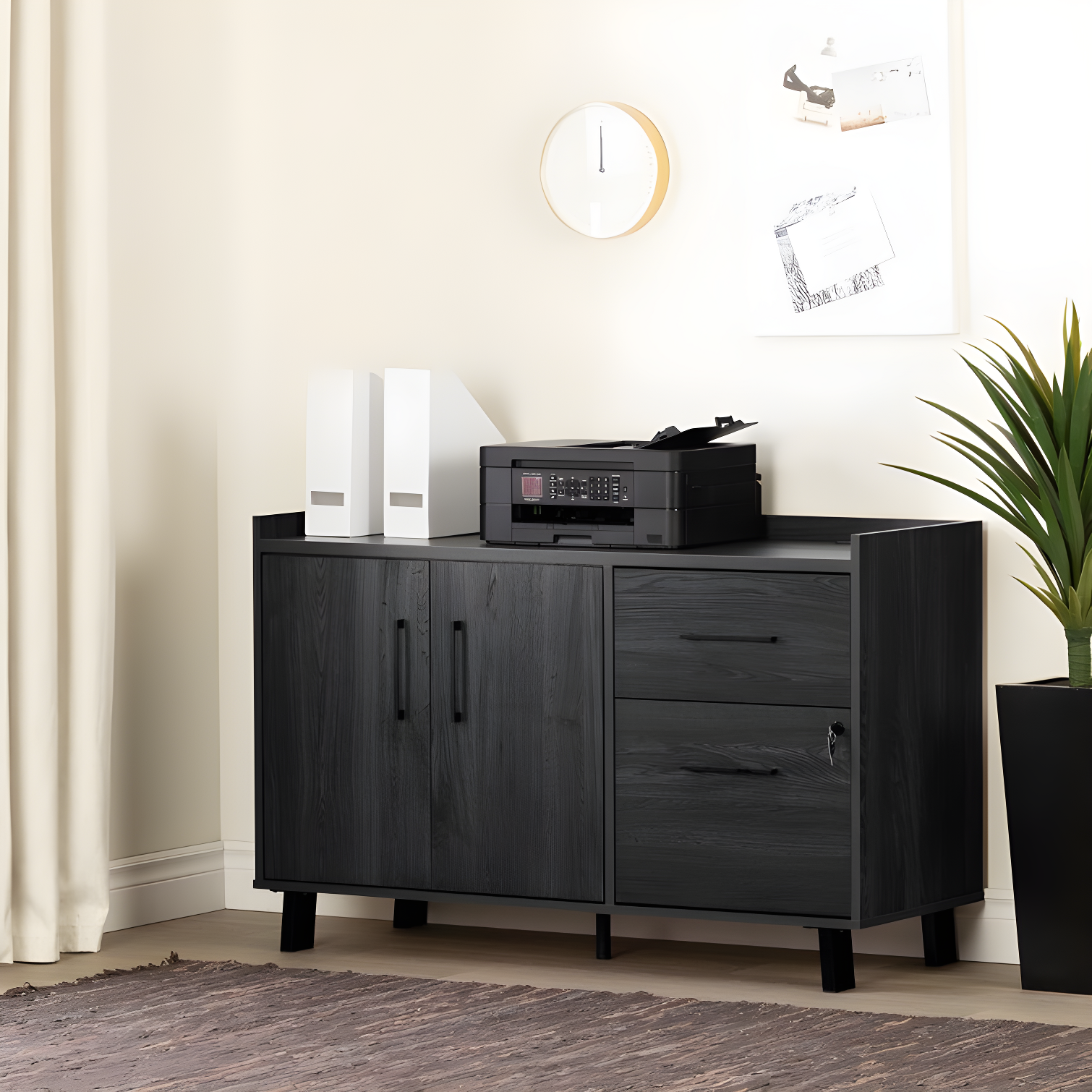 Kozack Contemporary Gray Oak Office Credenza with Built-In Power Bar