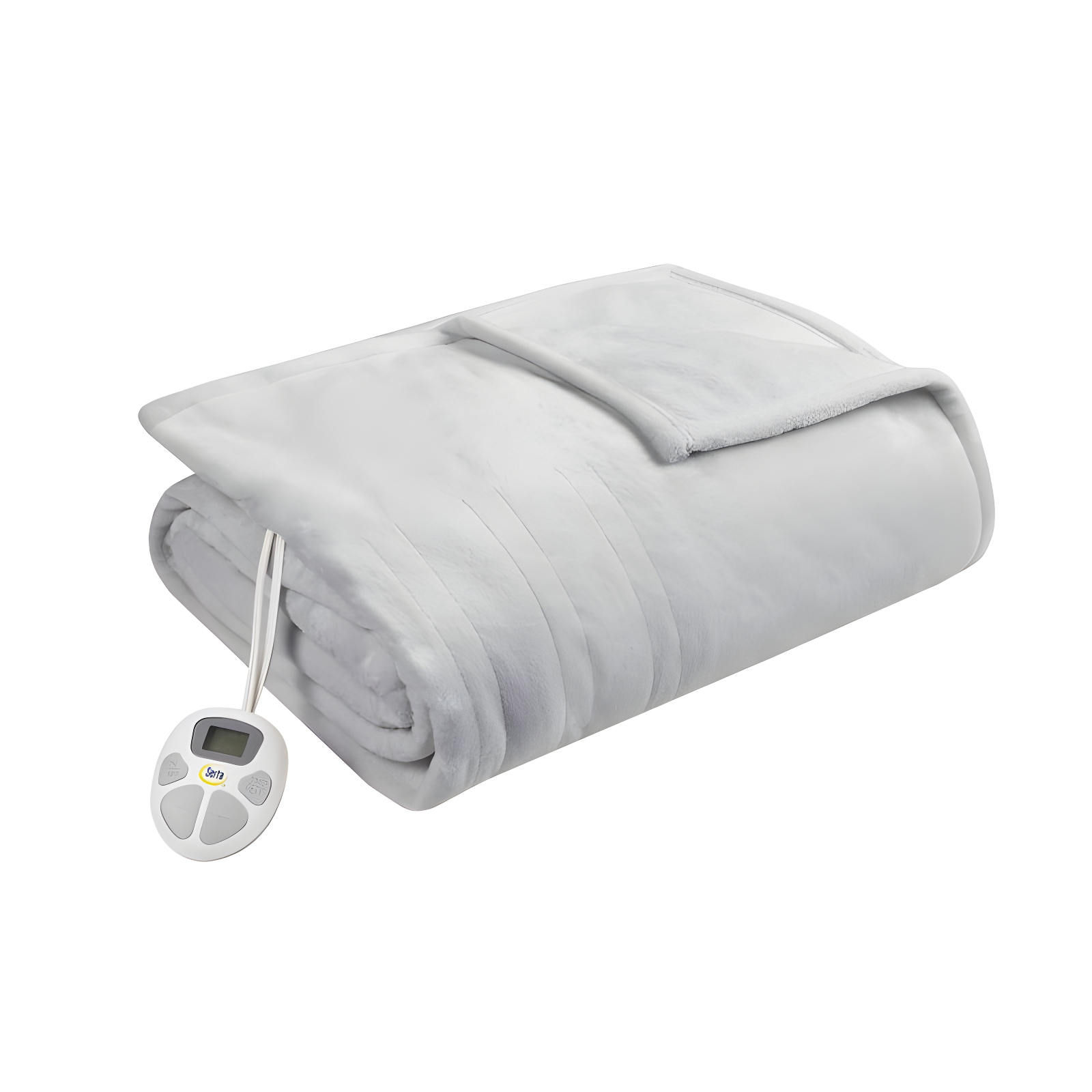 Queen Light Grey Plush Heated Blanket with Controller