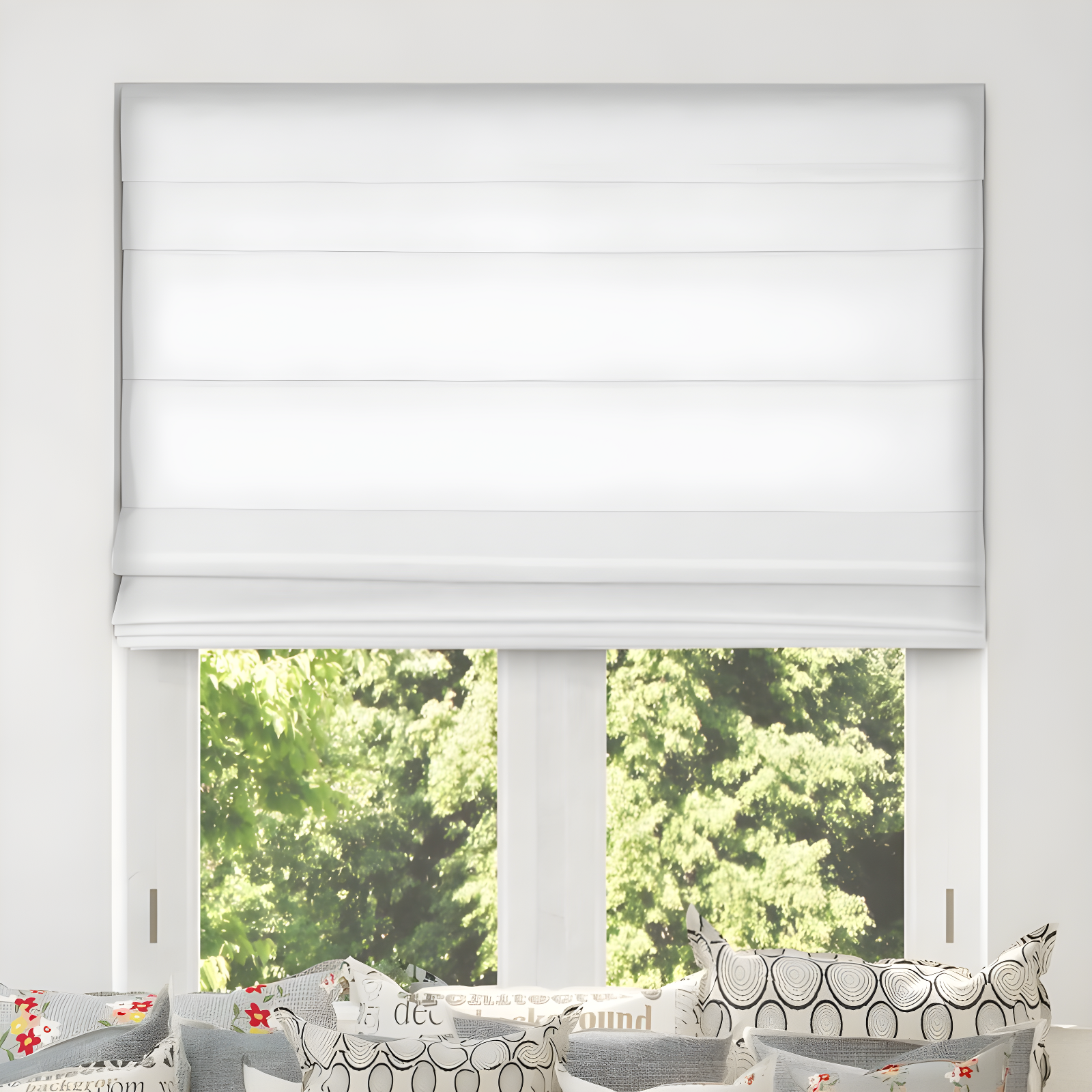 White Cordless Fabric Blackout Roman Shade, 26.5"W x 60"H