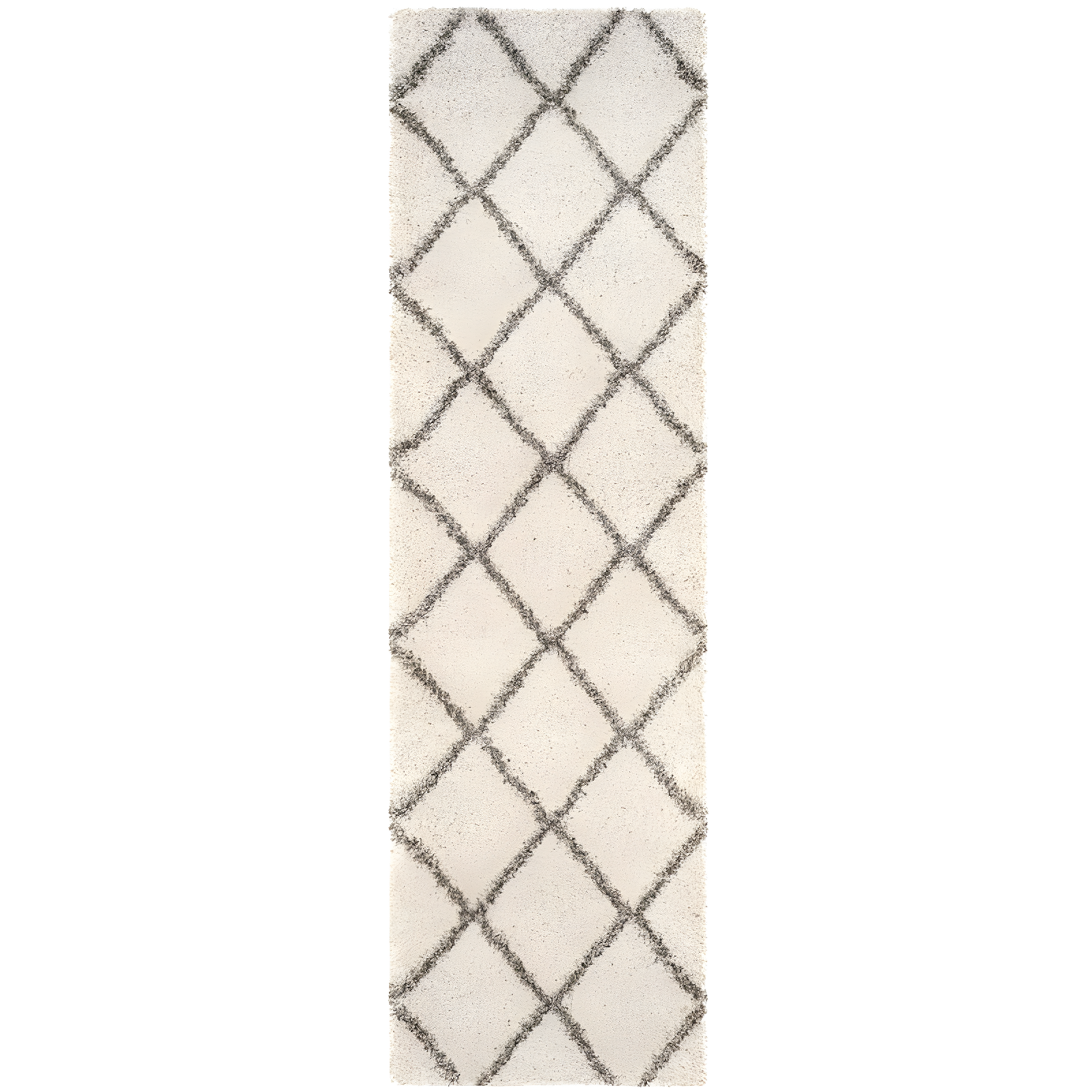 Ivory and Grey Diamond Shag Runner Rug 2'3" x 12'