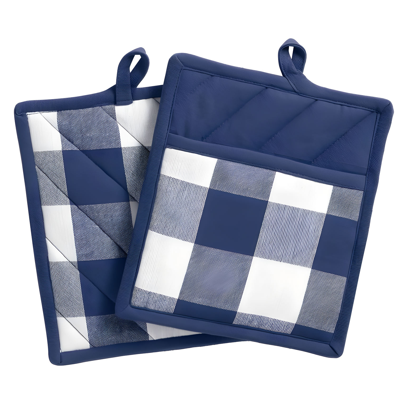 Blue and White Buffalo Check Cotton Pot Holder Set