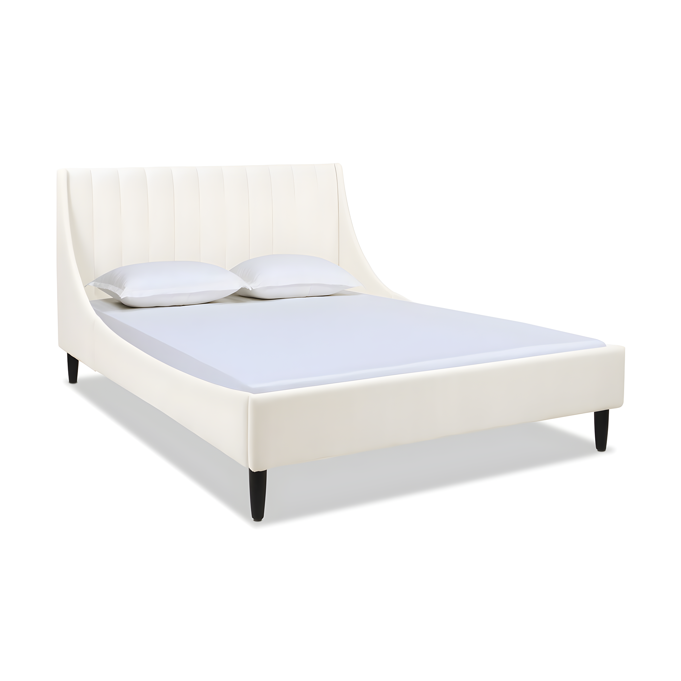 Aspen Queen Pine Upholstered Platform Bed with Tufted Headboard