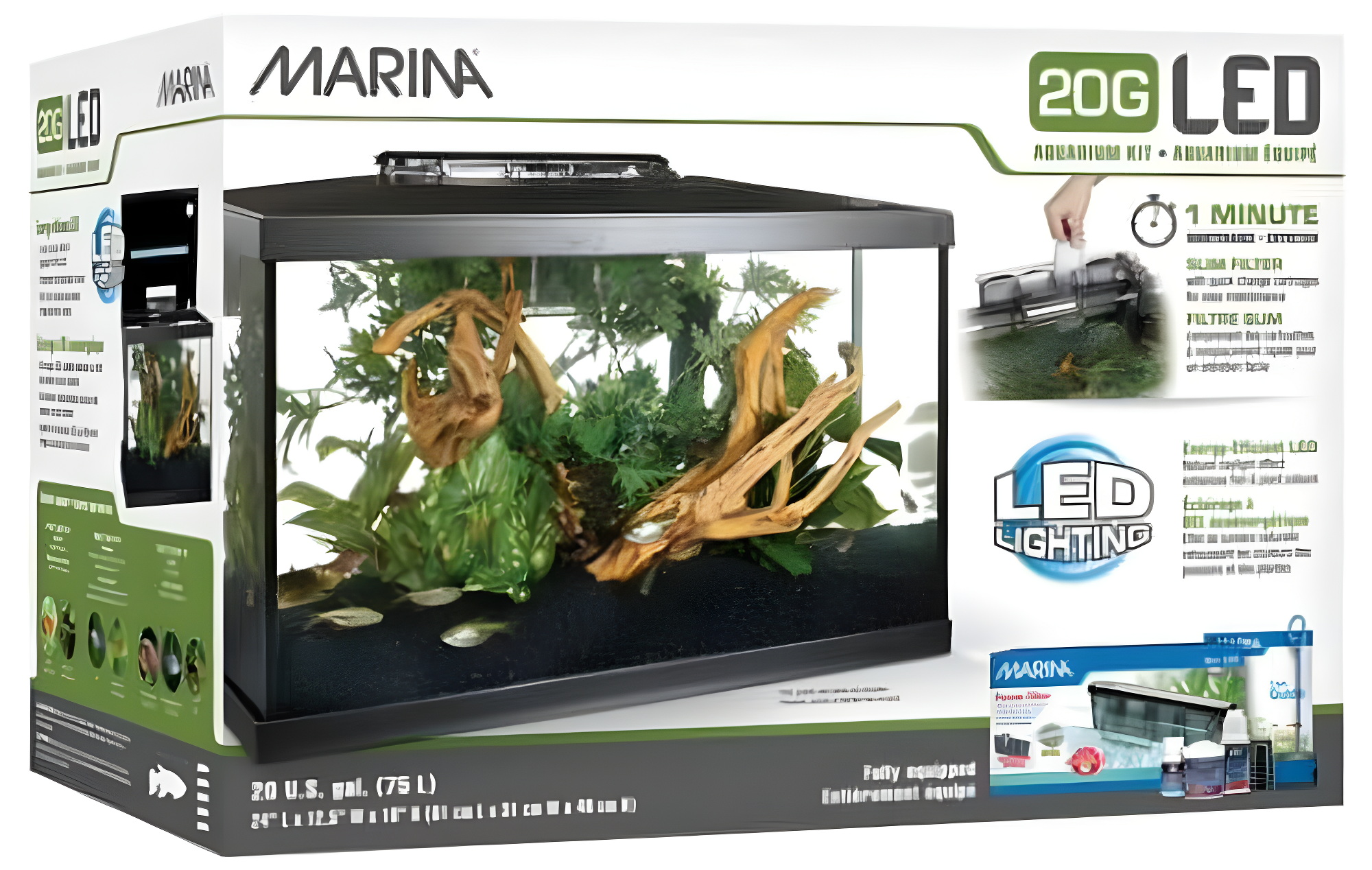 Marina 20 Gallon Glass Aquarium Kit with LED Lighting