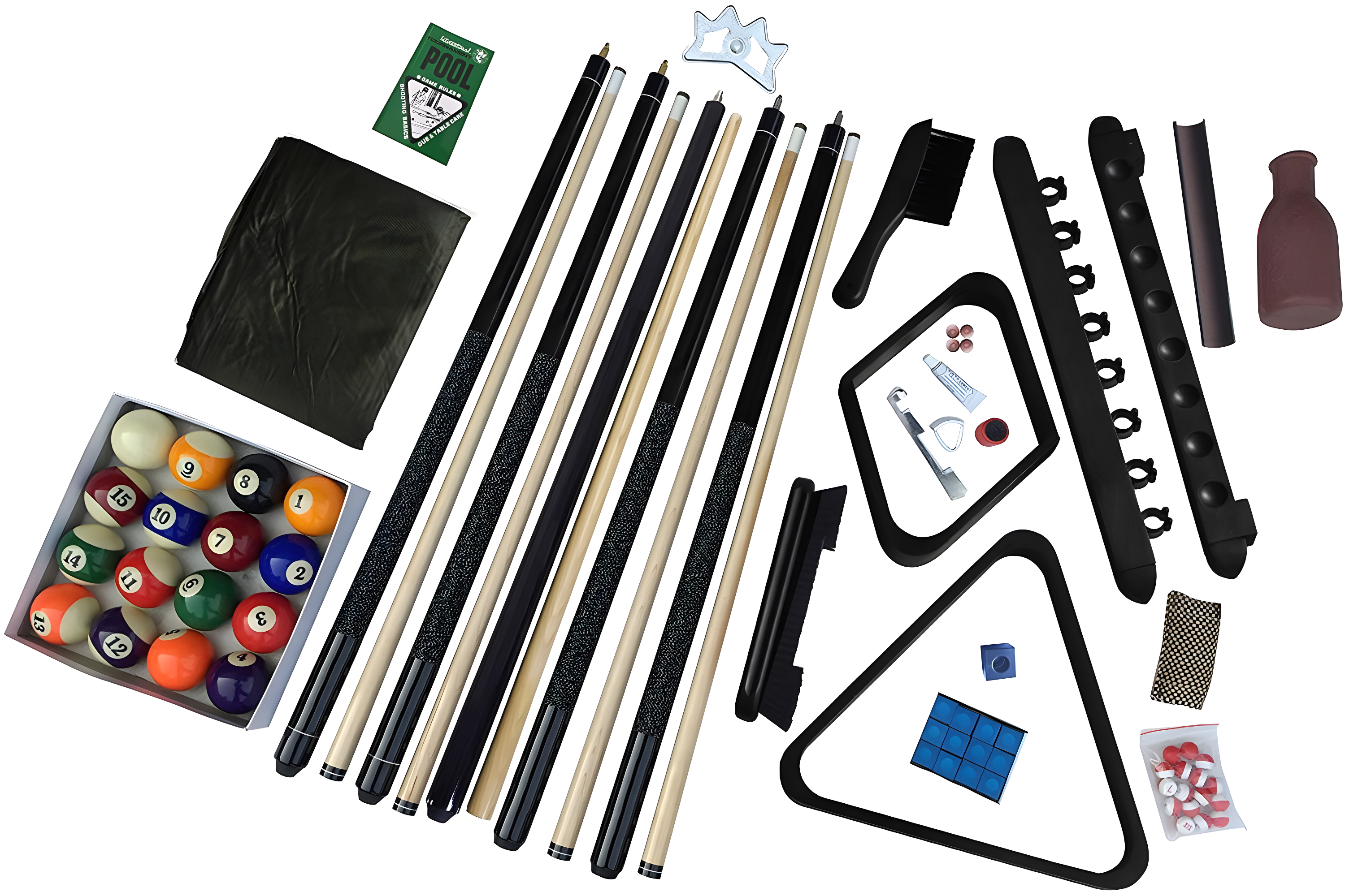 Deluxe Black Wood Billiards Accessory Kit with Cues and Balls