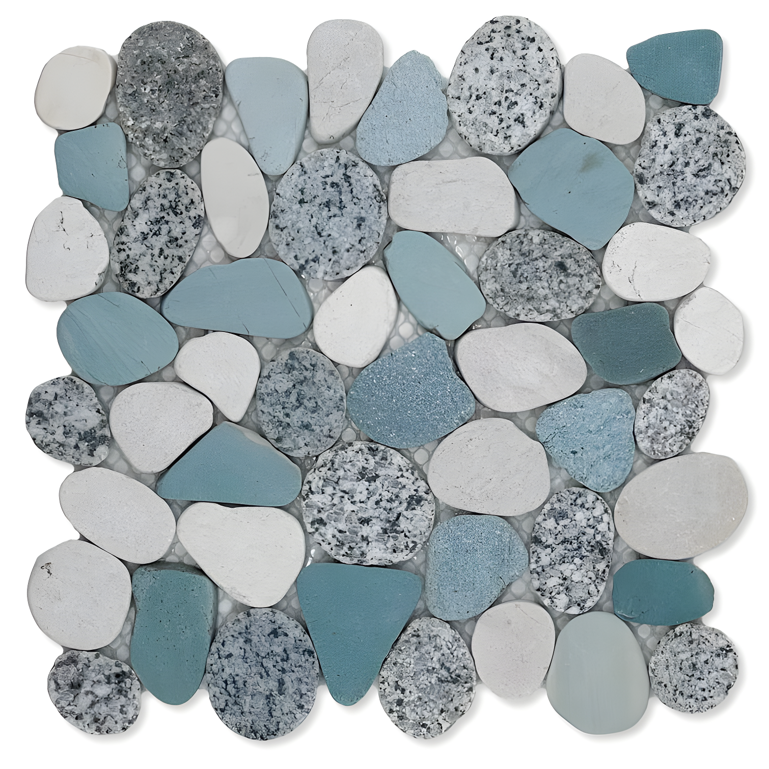 Speckled Green and White Pebble Stone Mosaic Tile