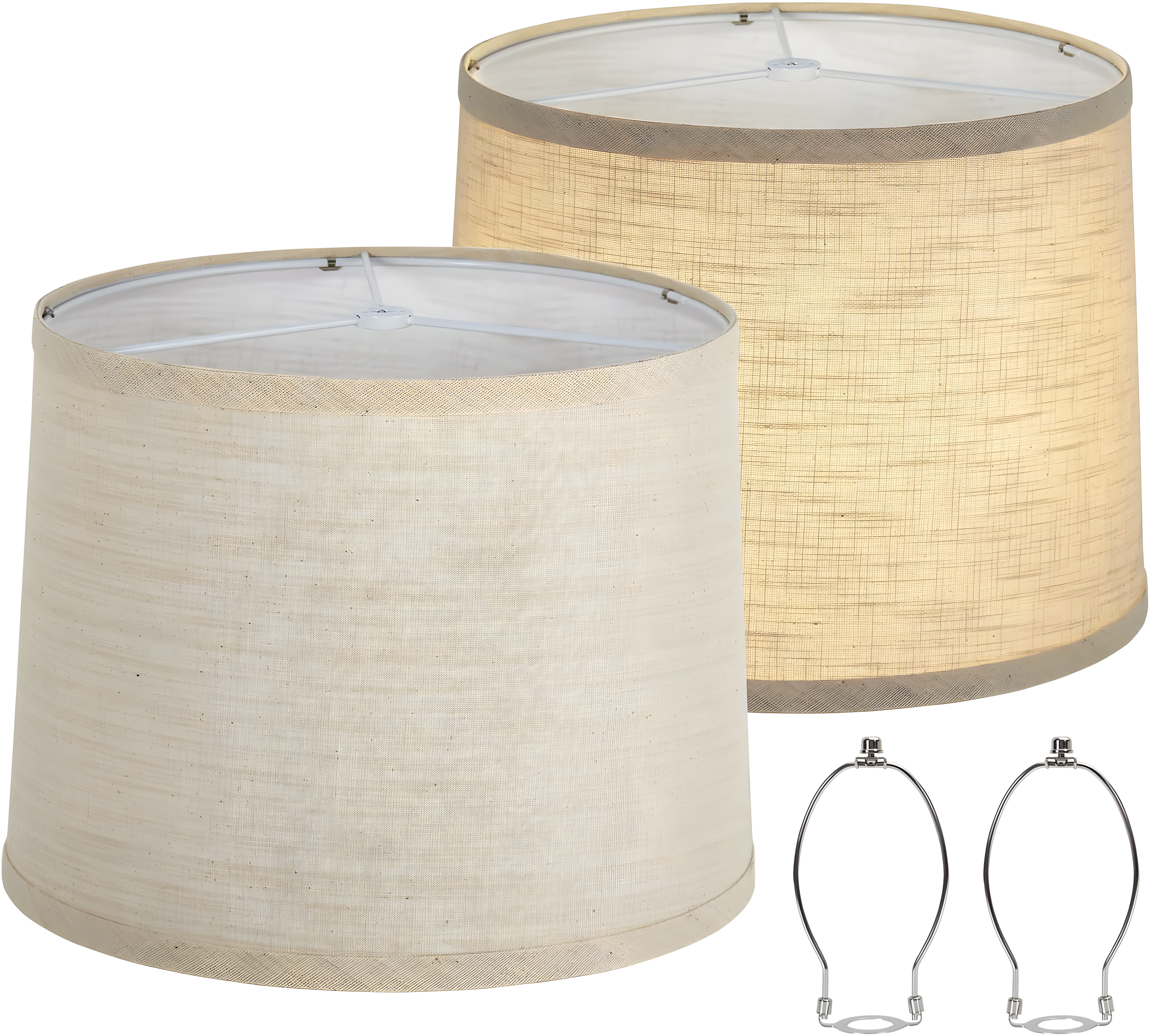 Set of 2 Beige Linen Drum Lamp Shades with Spider Fitter