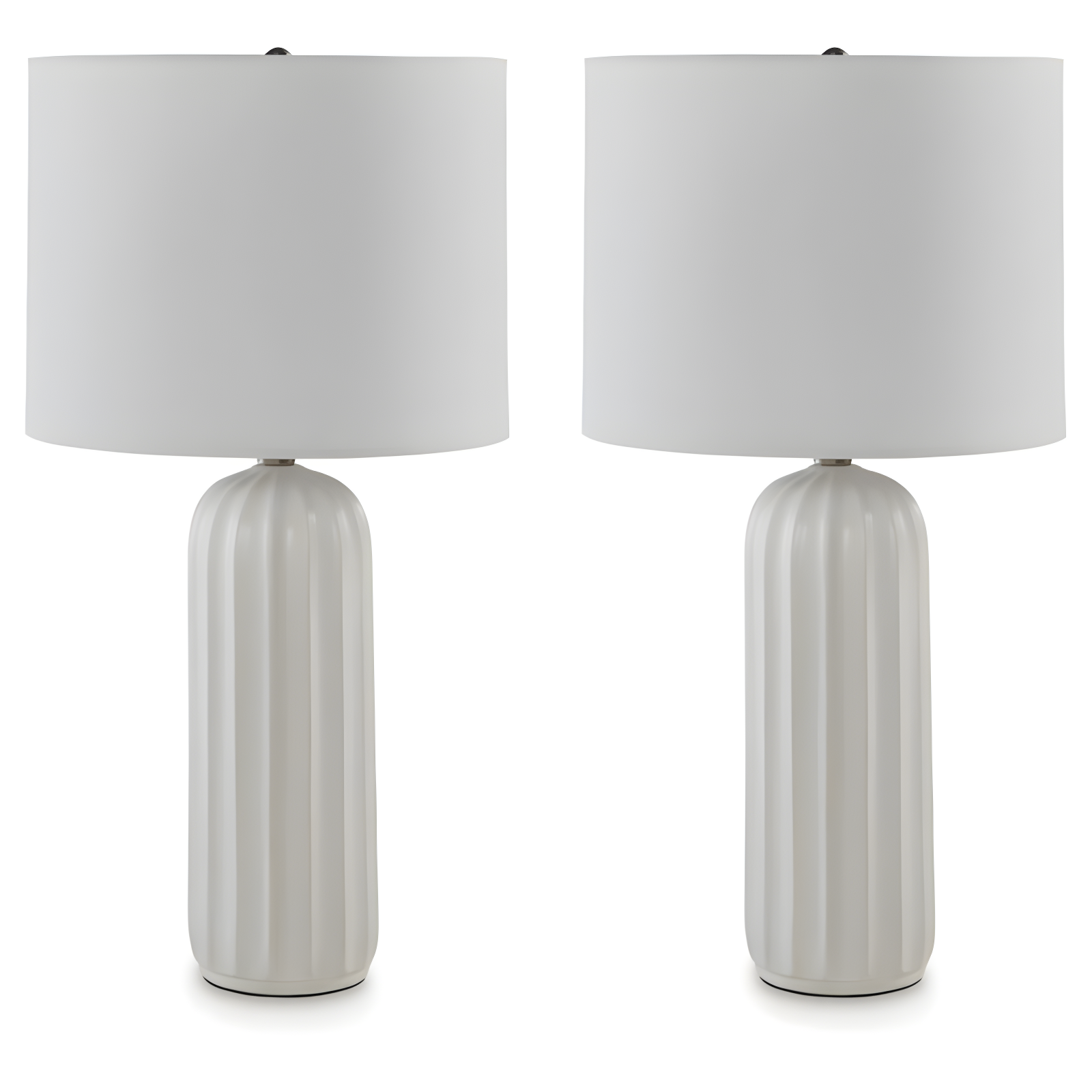 White Ceramic Table Lamps with Drum Shade, Set of 2