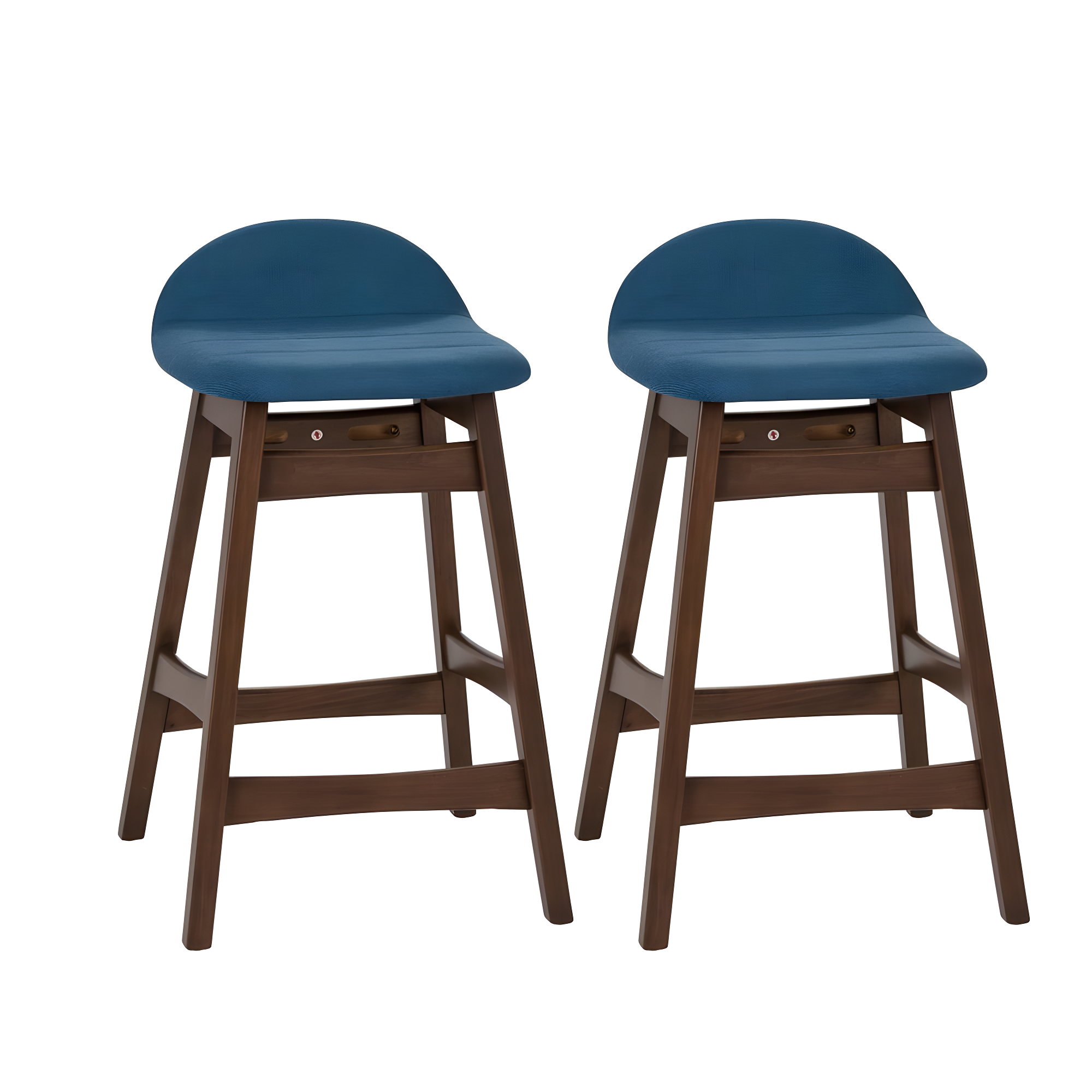 Blue Upholstered Walnut Wood Counter Chairs, Set of 2