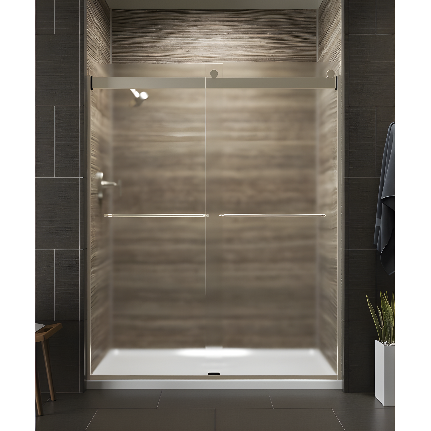 Levity Anodized Brushed Bronze Frameless Sliding Shower Door