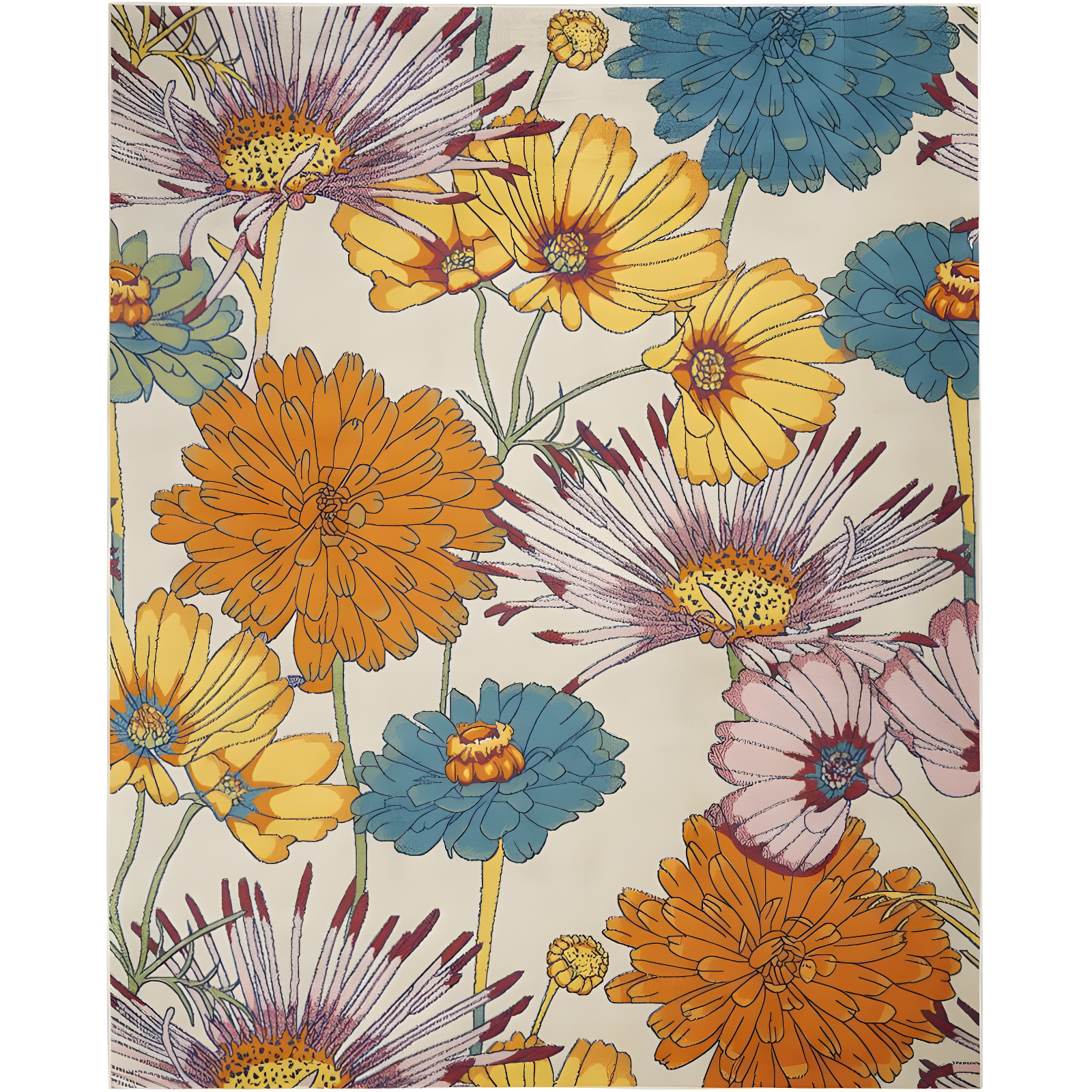 Ivory Multicolor Floral 9' x 12' Synthetic Area Rug