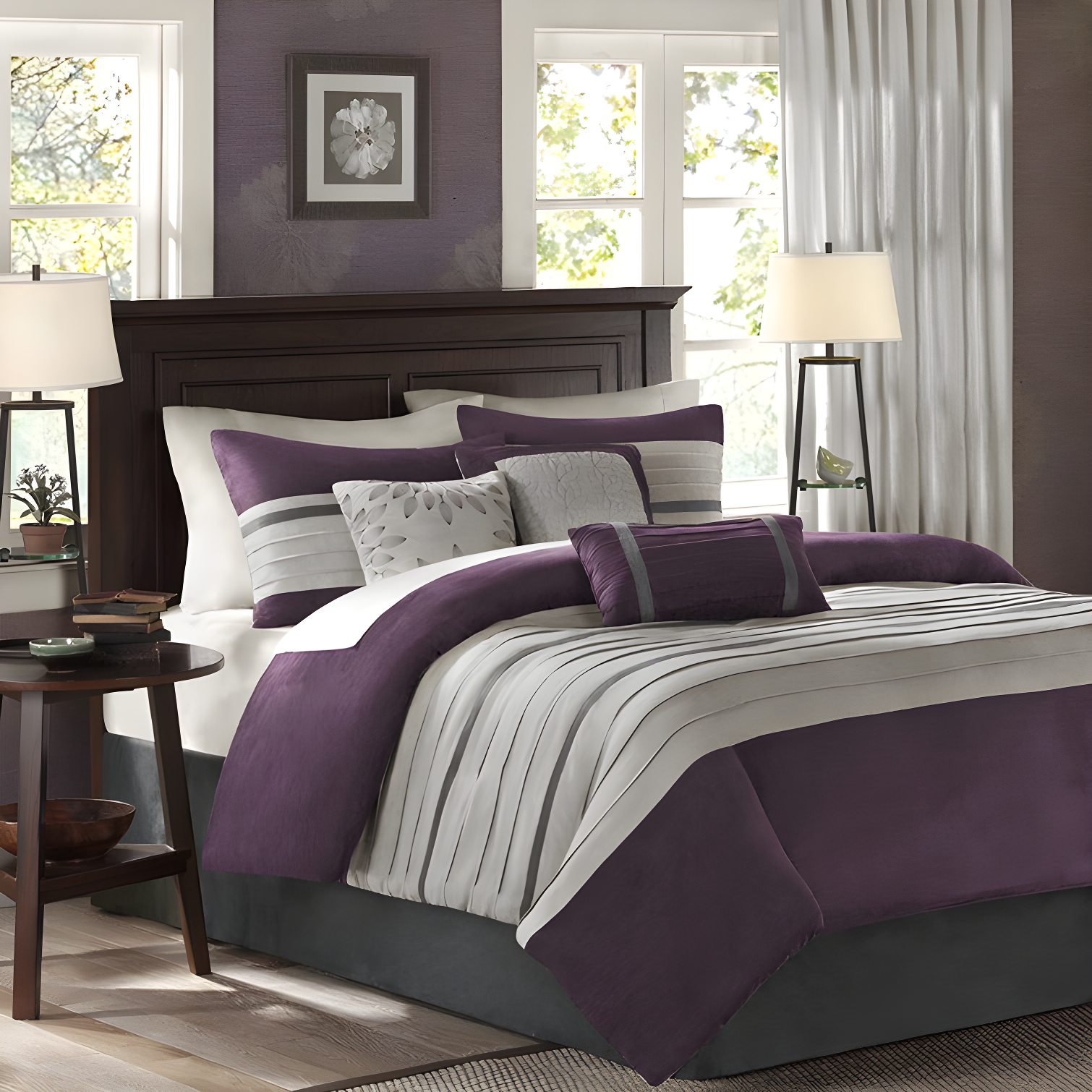 Palmer Queen Gray and Purple Faux Suede Comforter Set