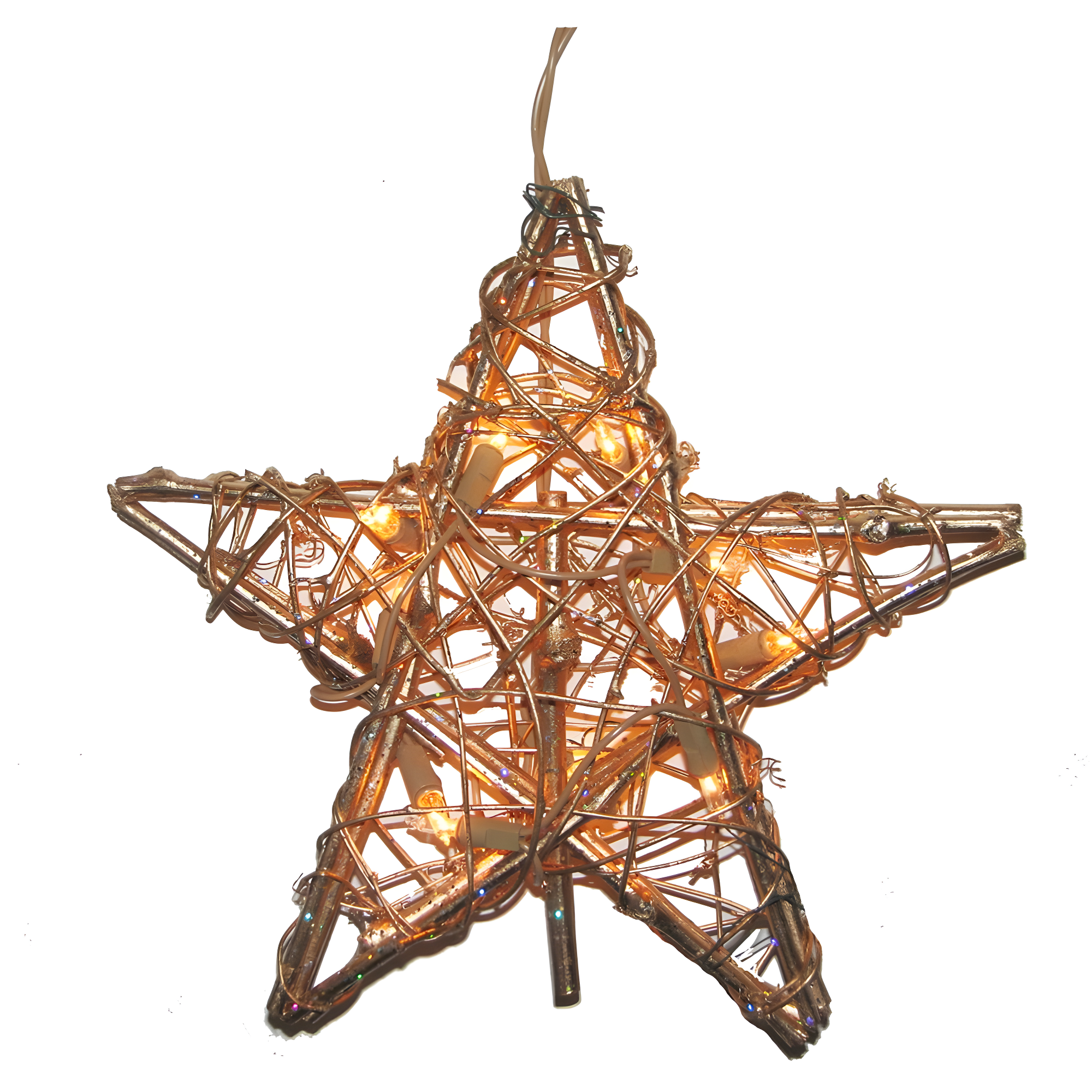 Rustic Gold Rattan and Metal Star Tree Topper with Lights