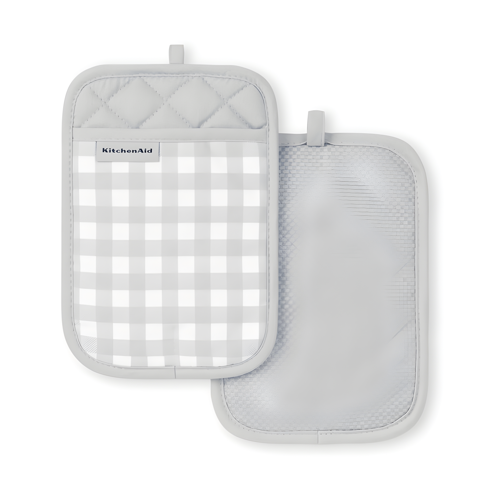 Matte Grey Gingham Silicone Cotton Pot Holder Set