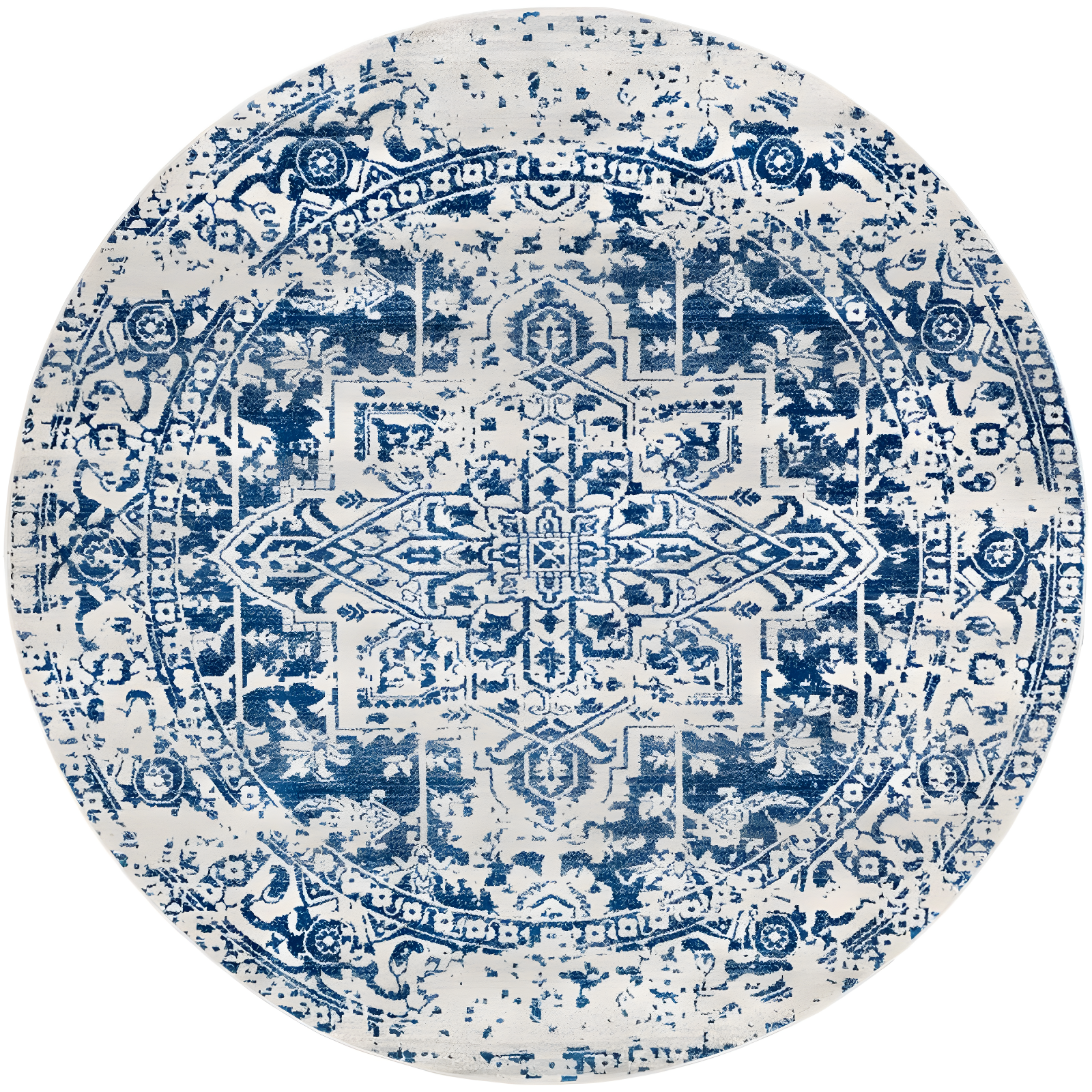 63" Round Blue Reversible Stain-Resistant Synthetic Rug