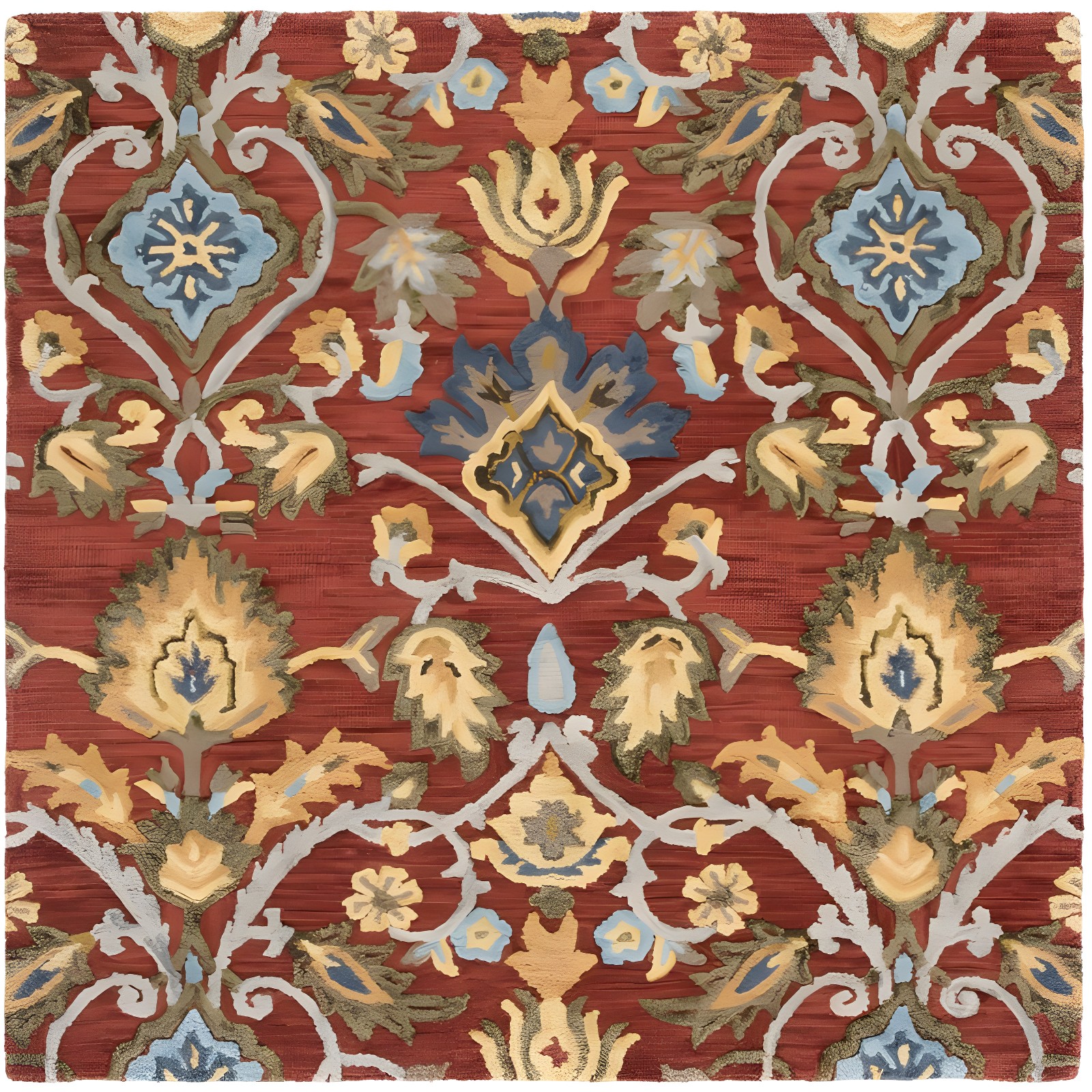 Blossom Red and Multicolor Floral Wool 8' x 8' Square Rug