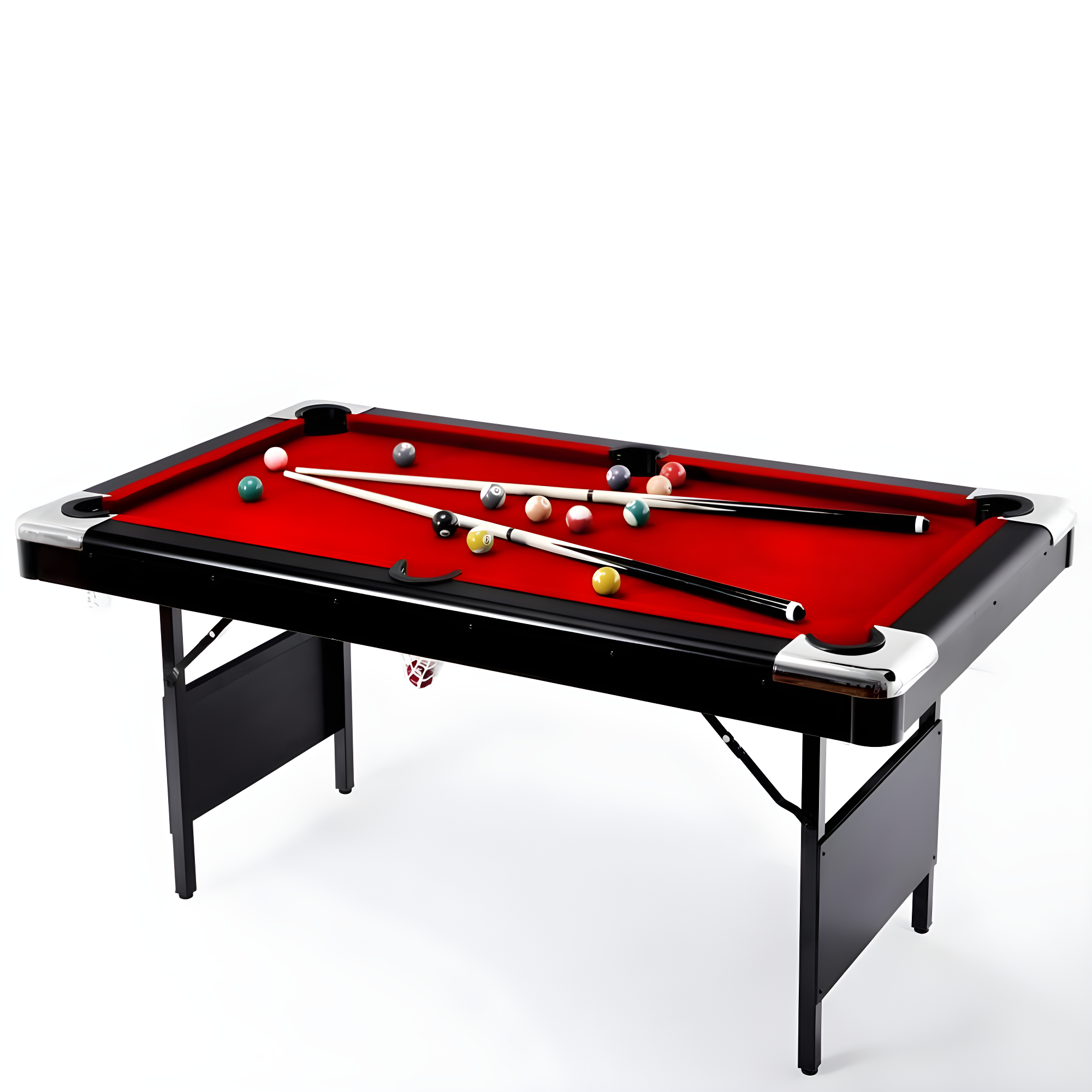 Portable Foldable 6' Red MDF Pool Table Set with Accessories