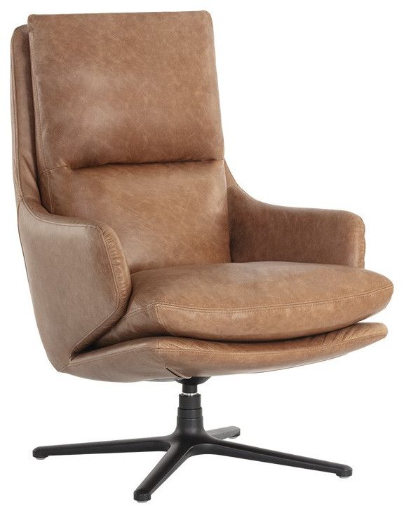 Cardona Transitional Black and Brown Leather Swivel Lounge Chair